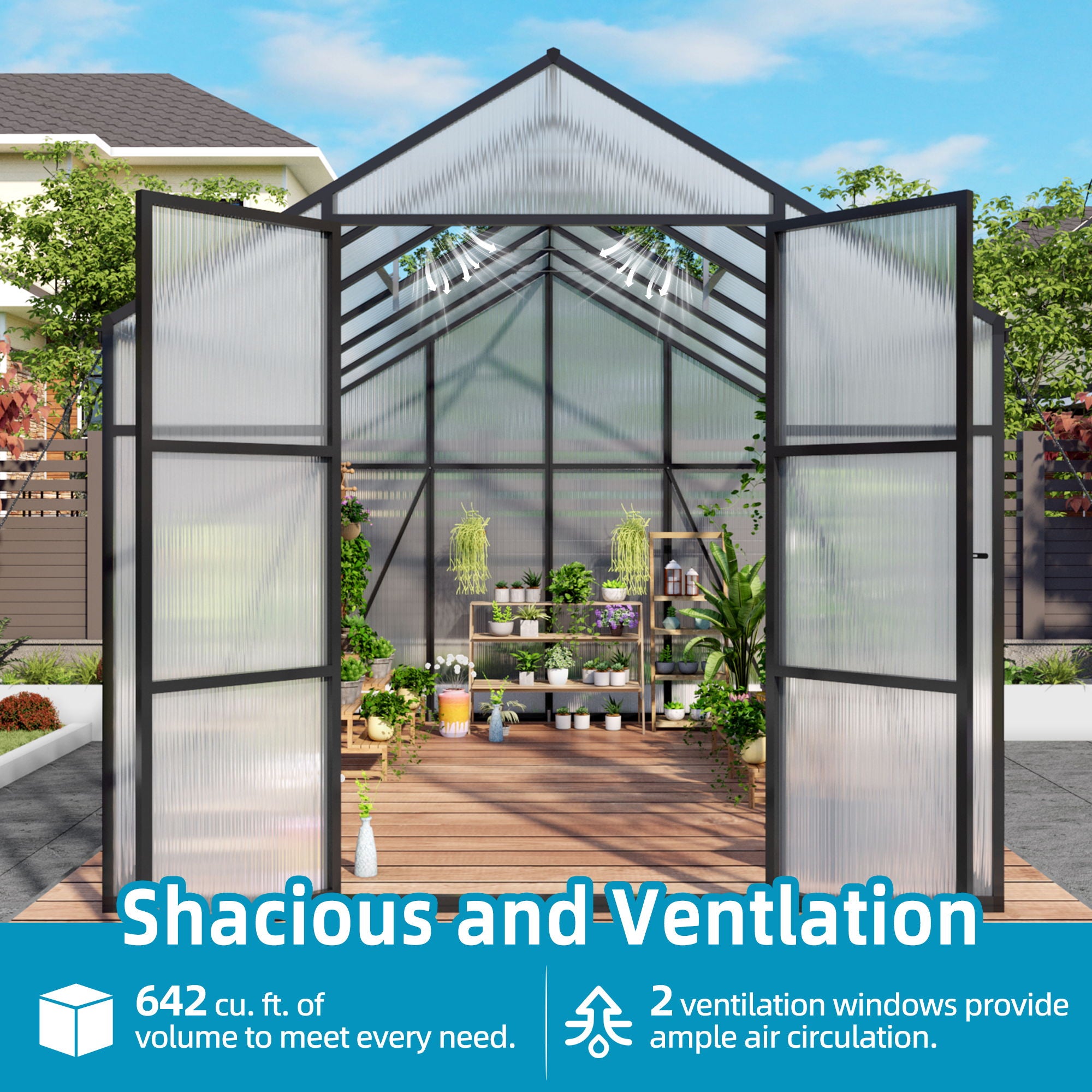 Gain Height Windproof Greenhouse All Season Outdoor Garden Shelter