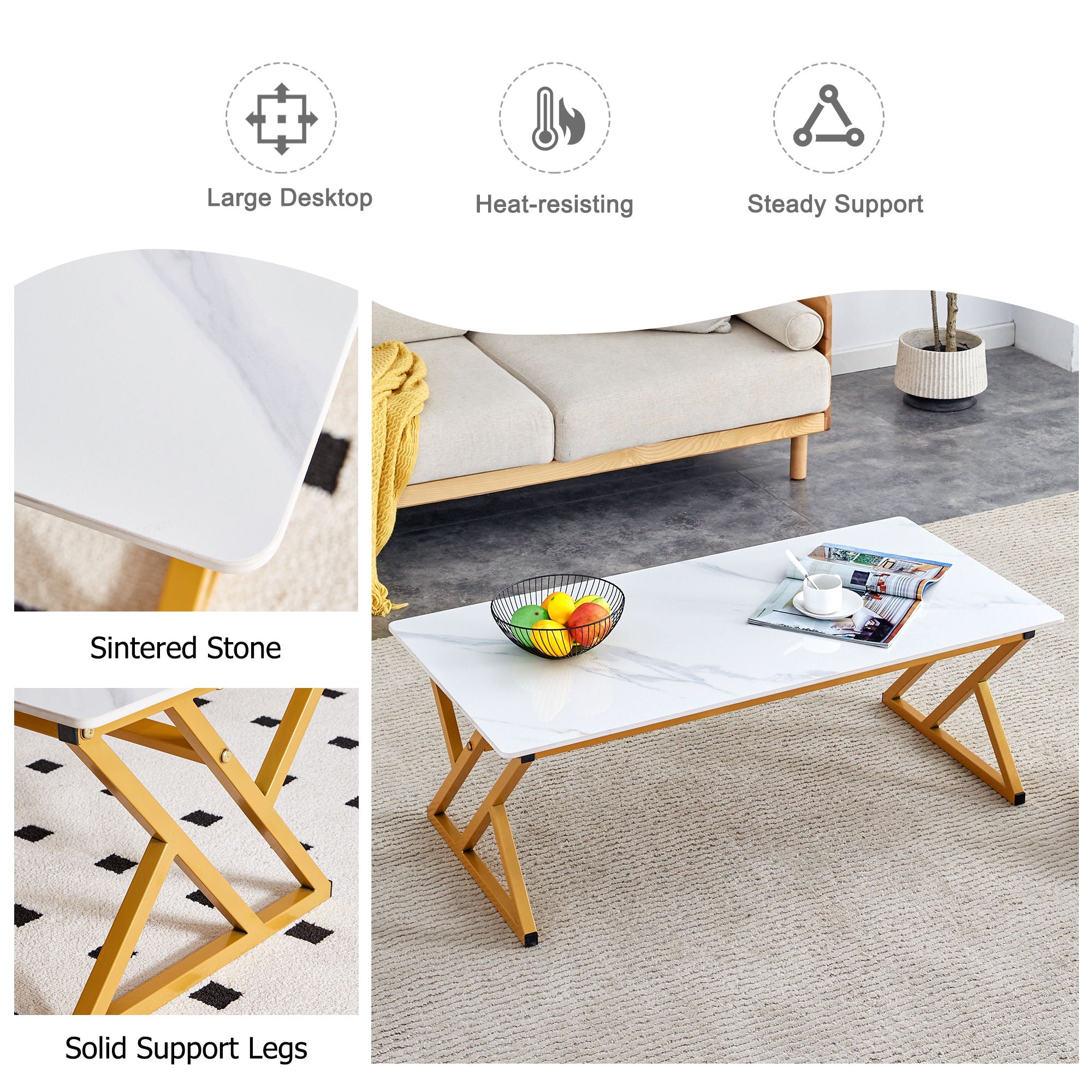Modern Rock Slab Coffee Table With Metal Legs