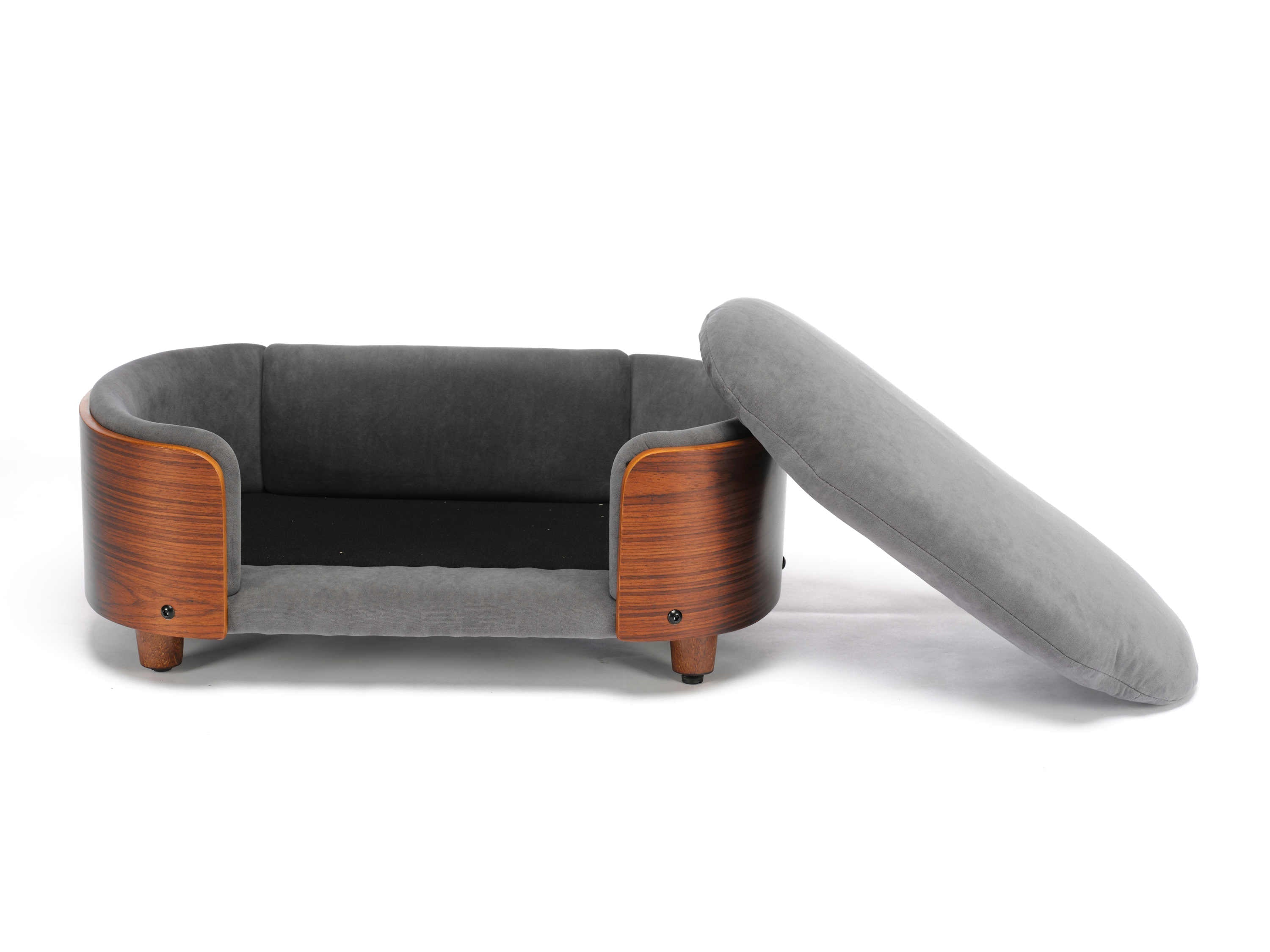 Scandinavian Style Elevated Dog Bed with Solid Walnut Wood Legs