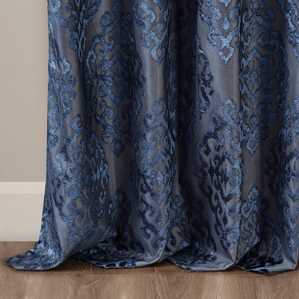 Knitted jacquard damask total blackout grommet top curtain panel (only 1 pc panel)