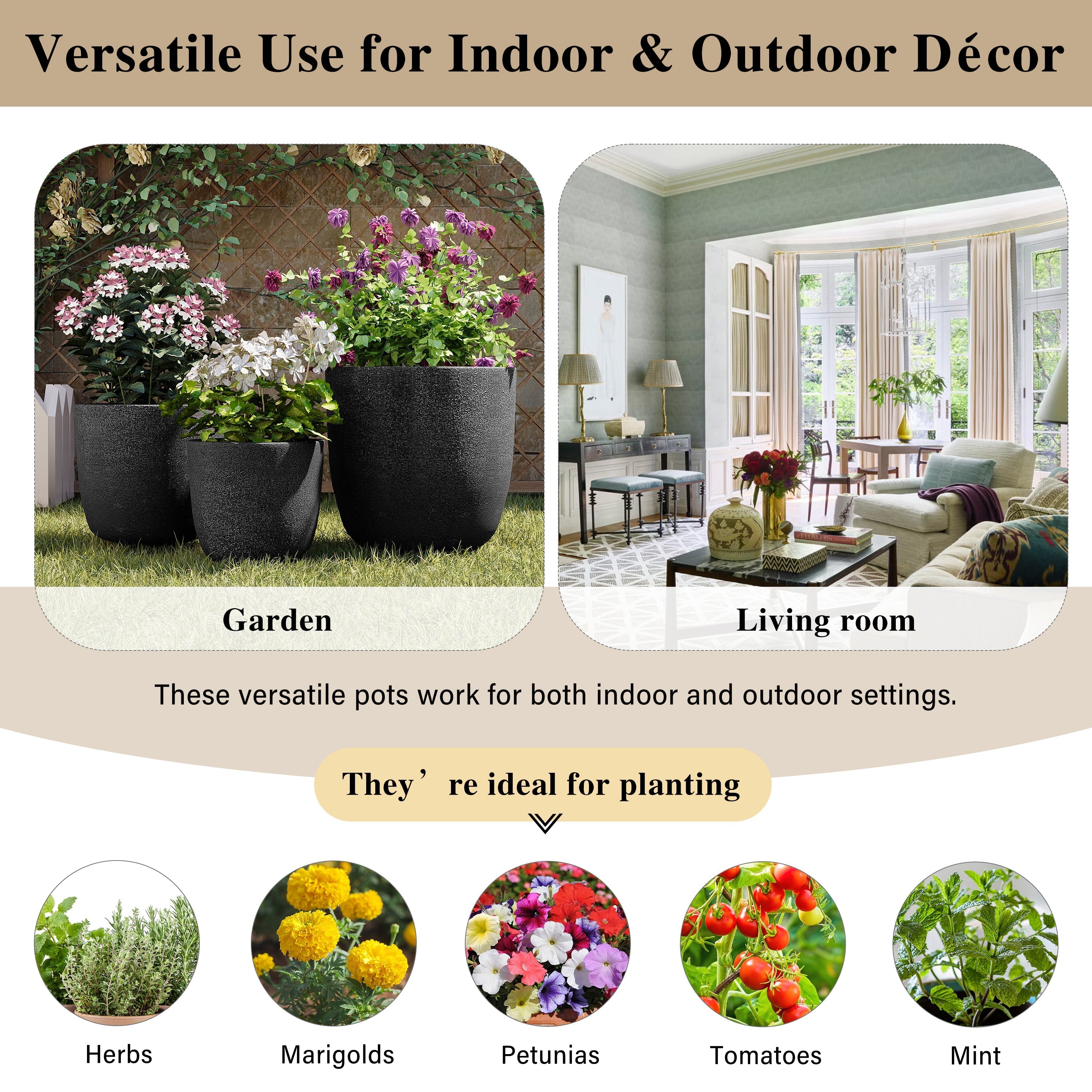 U_Style Lightweight Matte Textured MGO Flower Pot Set of 3