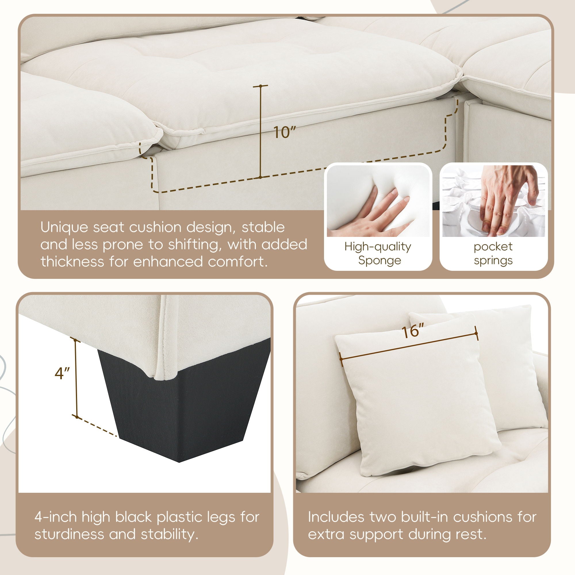 Modern Convertible Sectional L Shaped Reversible Couch Set With Free Pillows 4 Seat Suede Sleeper Sofa With Ottoman