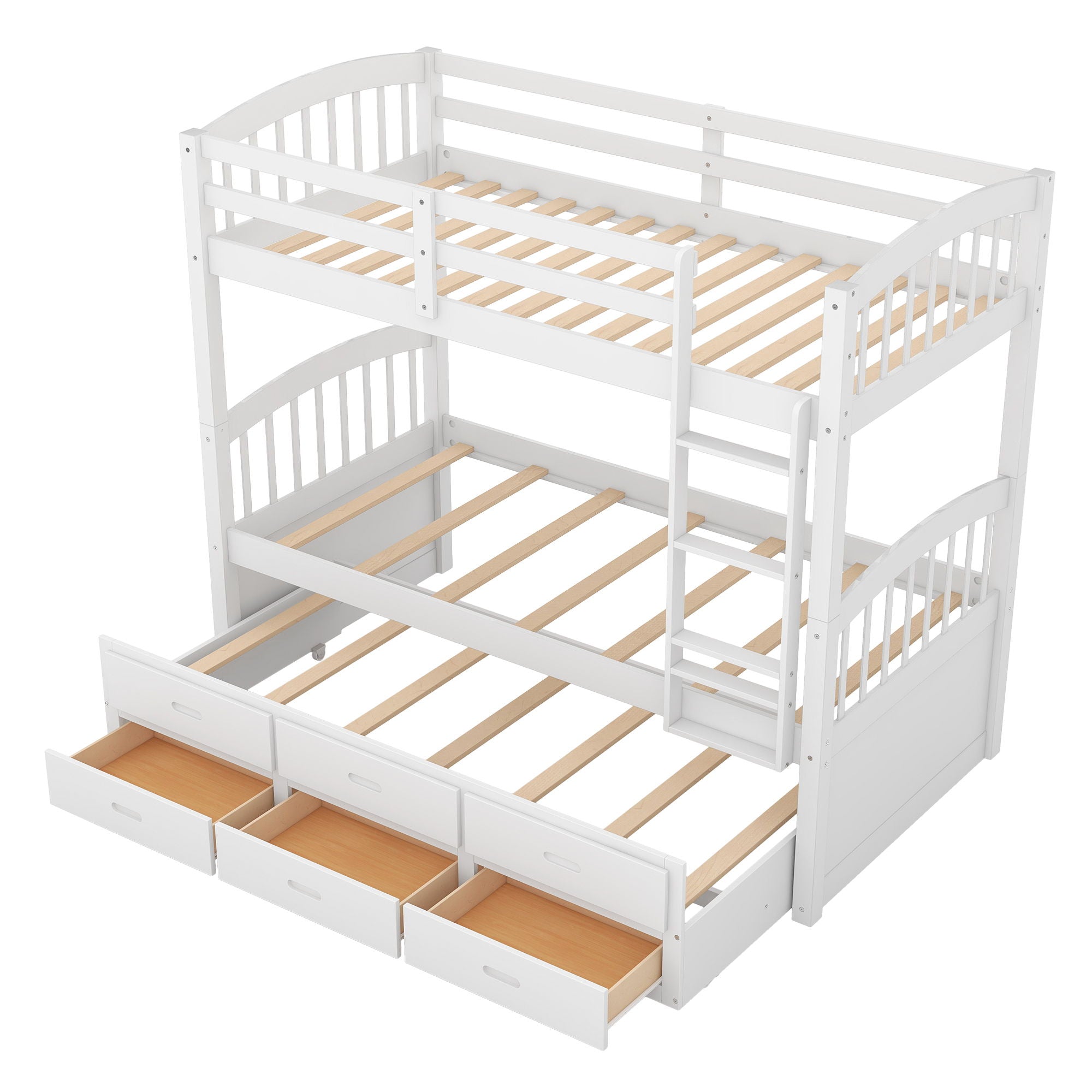 Bunk Bed With Trundle And Drawers, Arched Headboard And Footboard