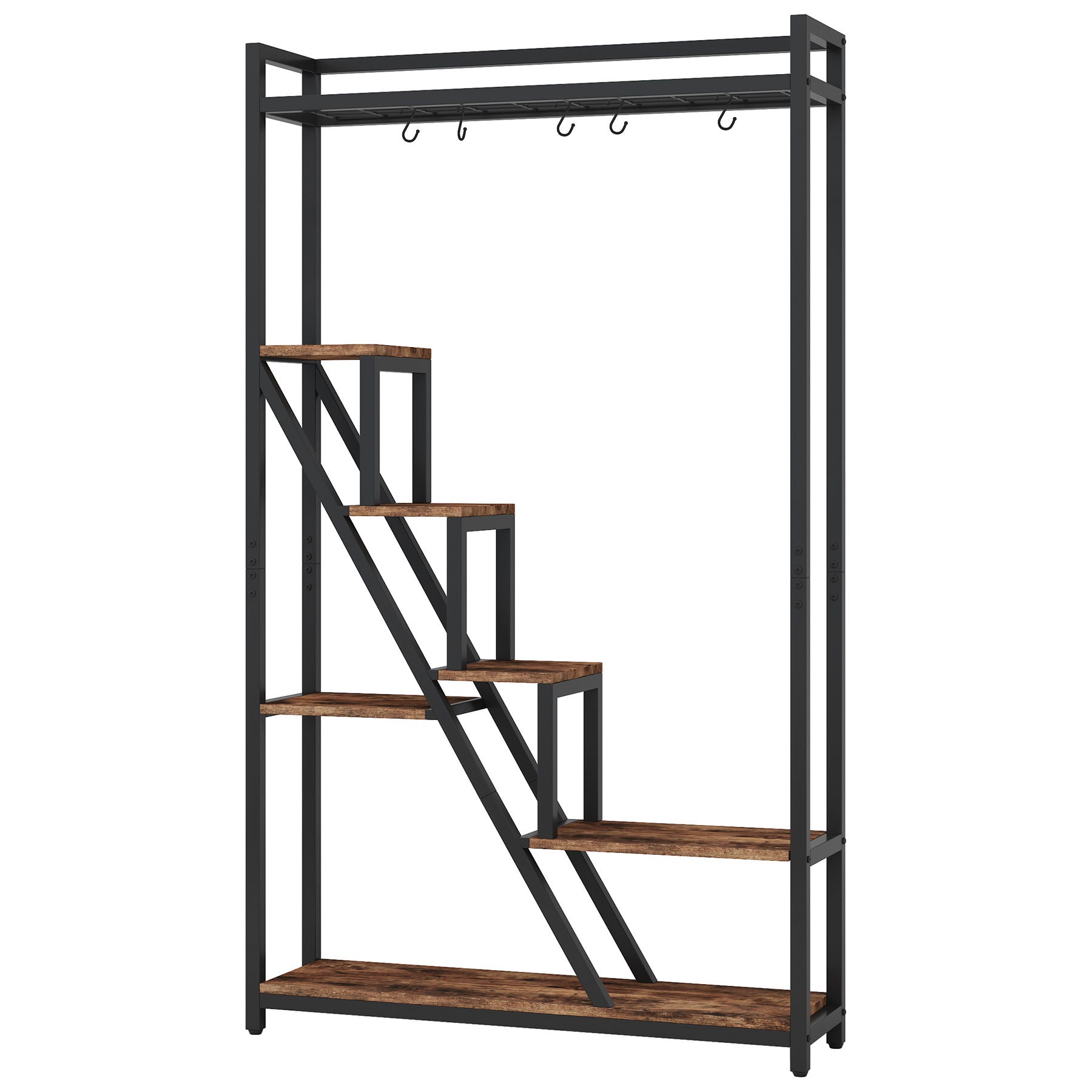 7 Tier Indoor Plant Stand With 5 S-Hooks - Brown / Black