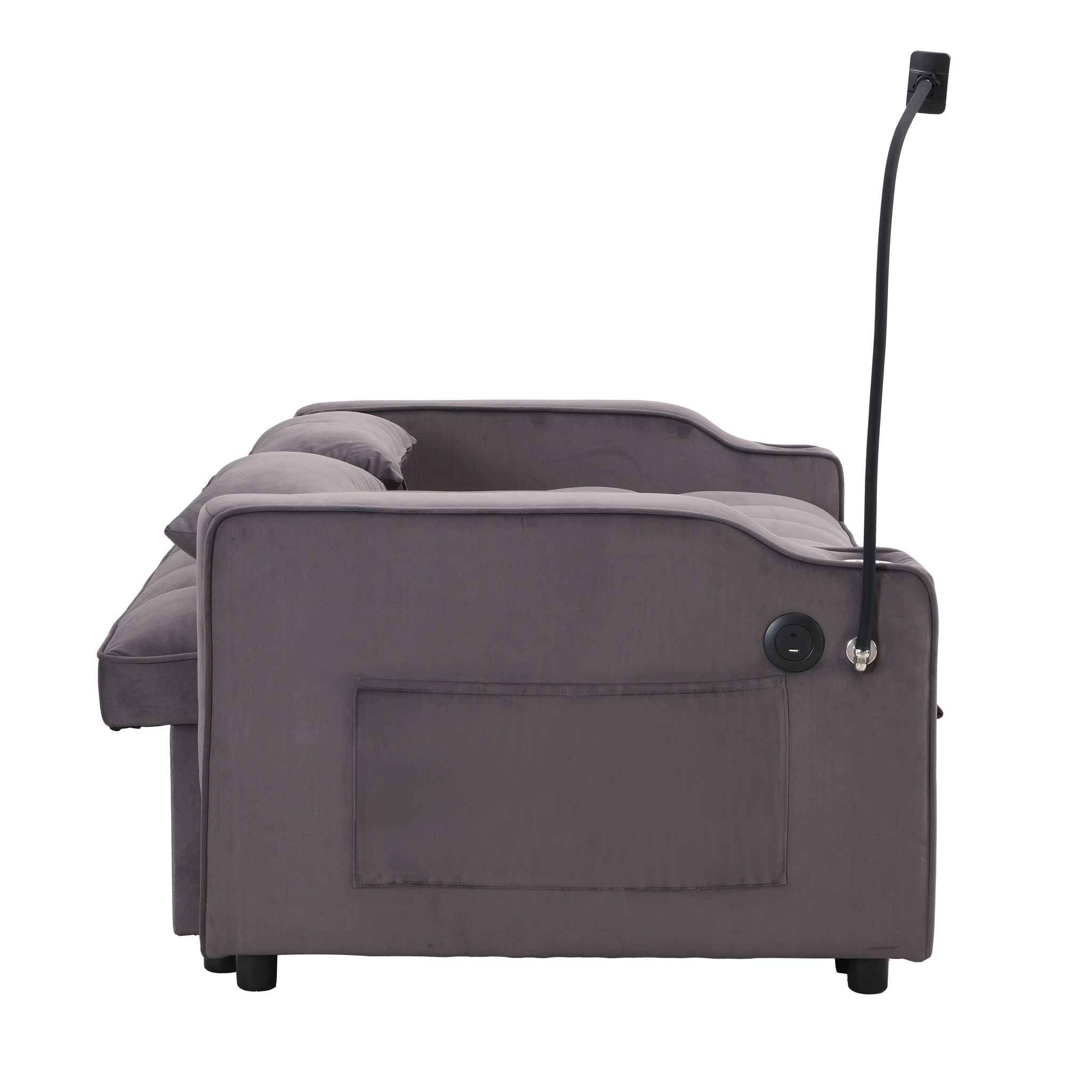 Modern Velvet Loveseat With Pullout Bed, Adjustable Reclining Backrest