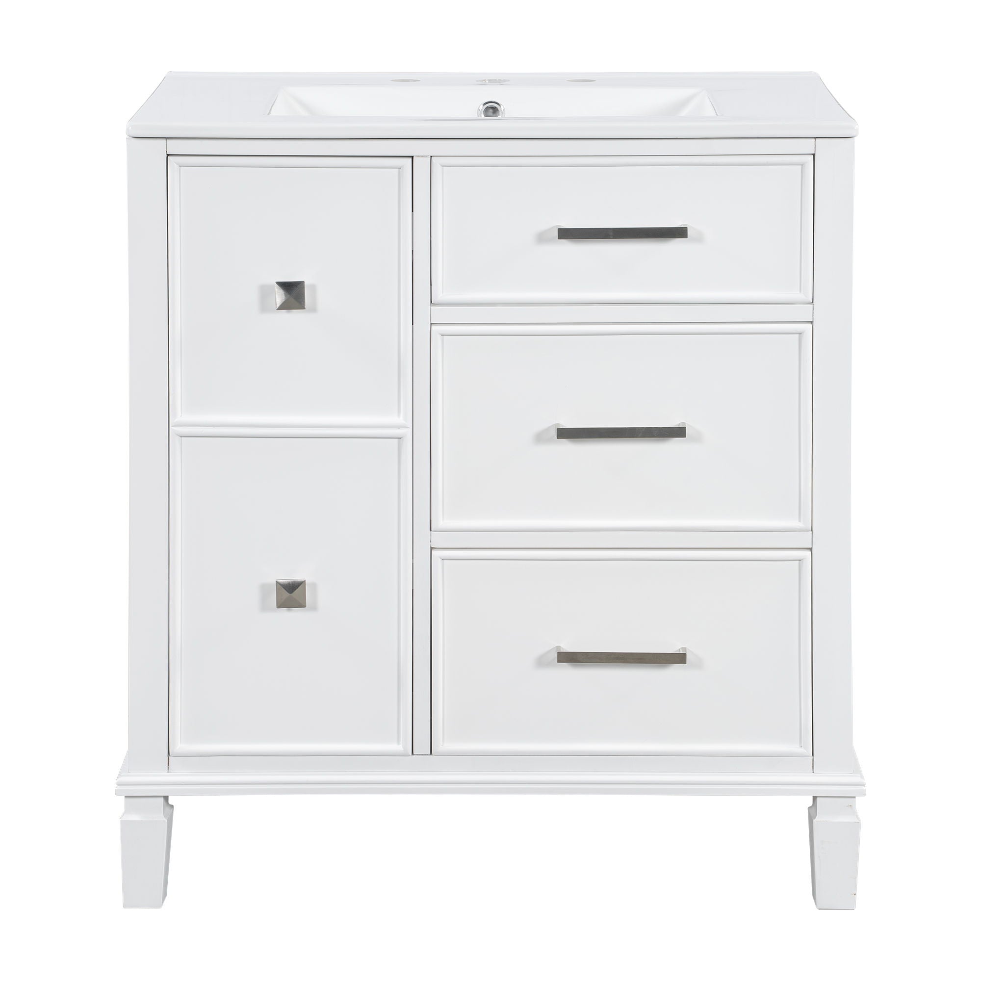 Bathroom Vanity With Ceramic Sink, Flip Out Drawer Design For Plumbing, Soft Close Drawers