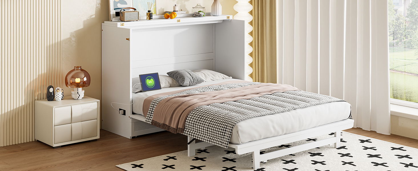 Murphy Bed With Large Drawer, USB Ports And Outlets