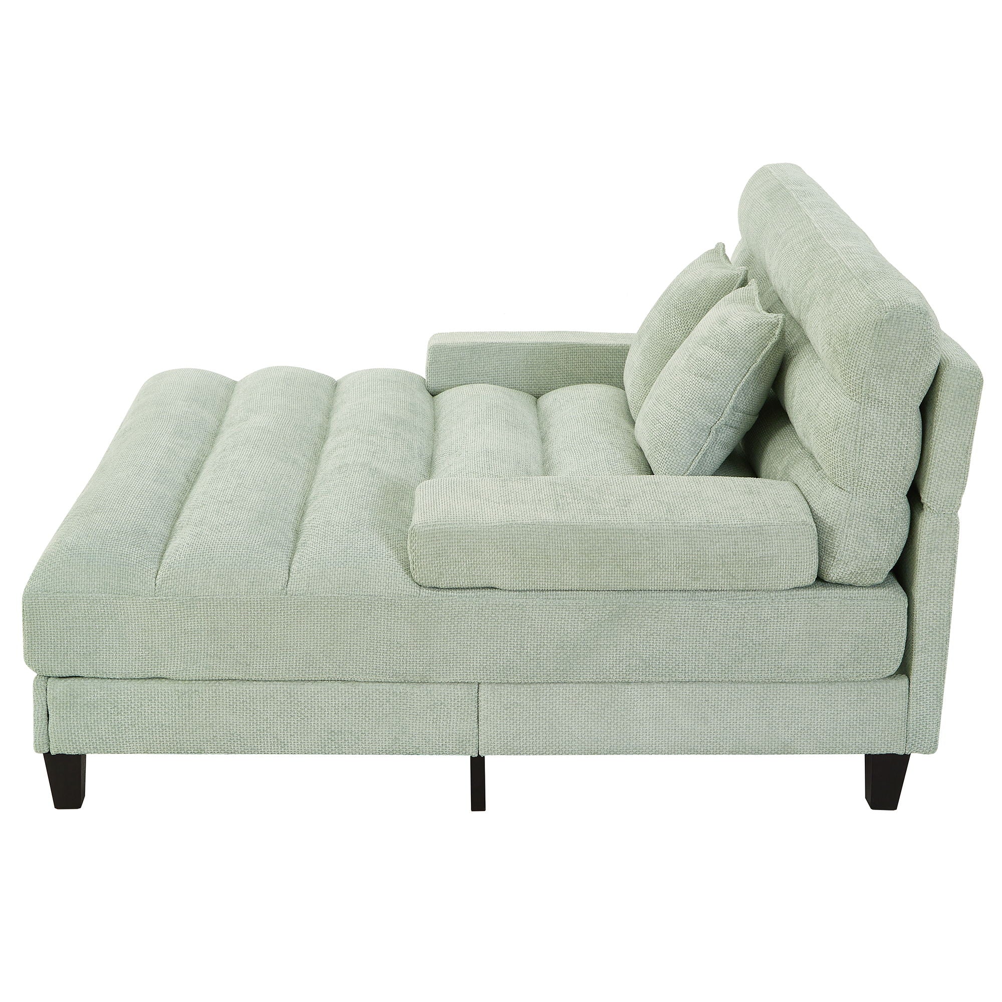 Chaise Bed Lounge Sofa Chair With Adjustable Backrest And LED Light Strip - Green