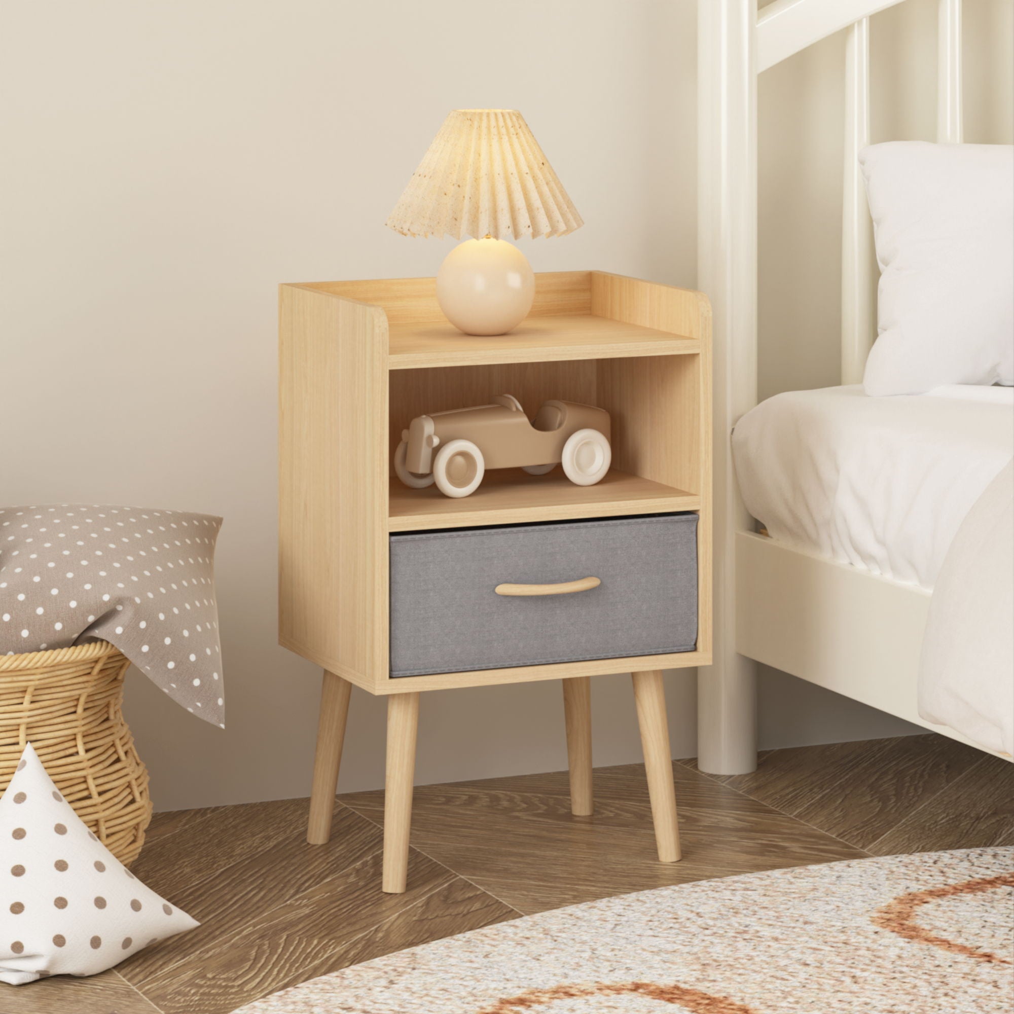 Nightstand With Collapsible Drawer, 2 Tier Storage End Table For Bedroom