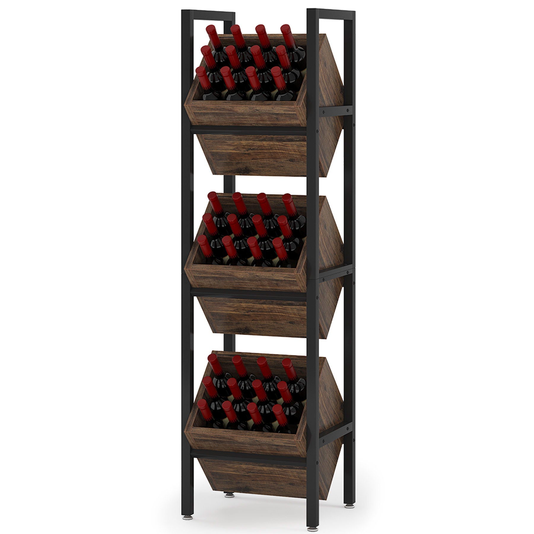 3 Tier Basket Stand With Angled Baskets, Vertical Storage Tower For Kitchen - Black