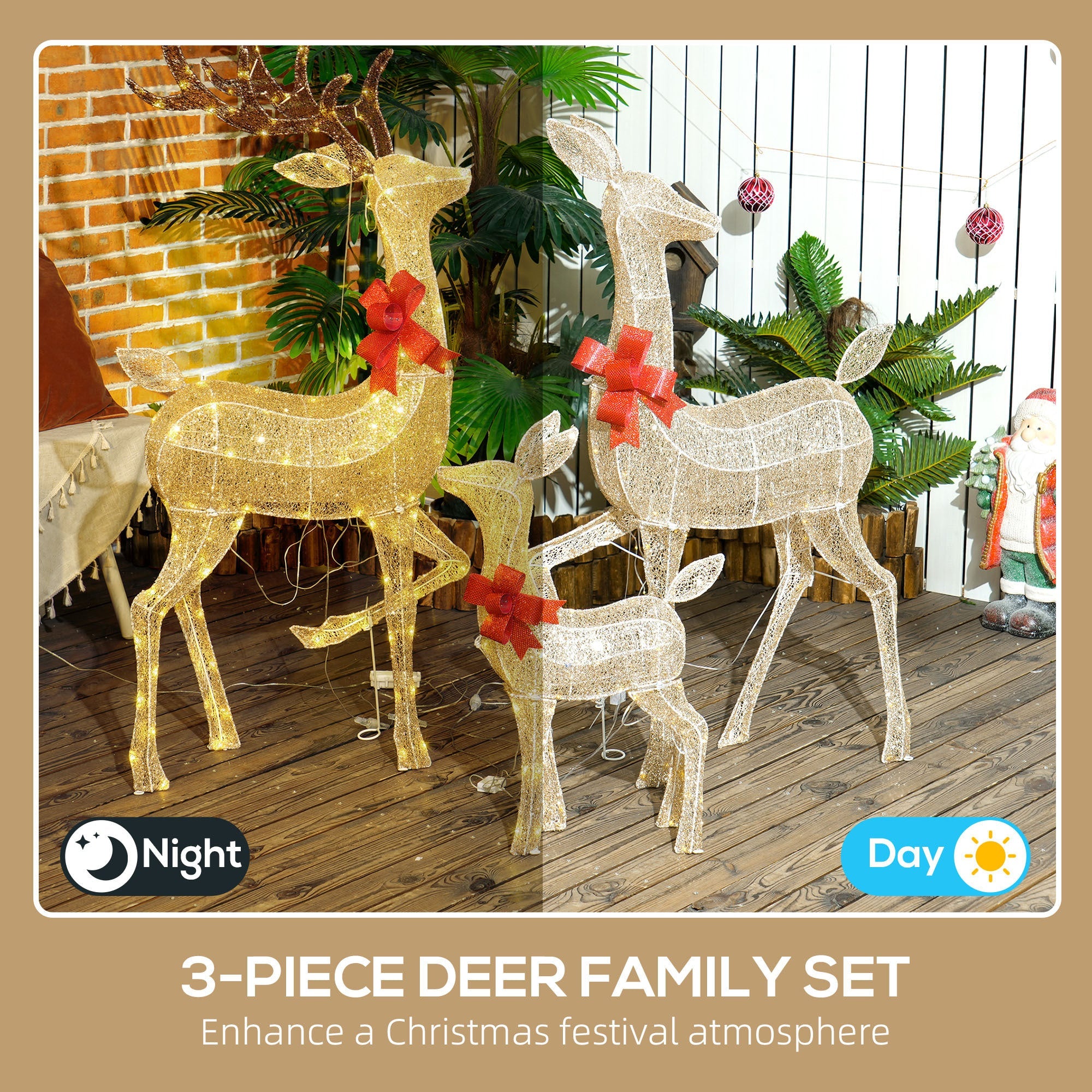 4.5ft 3-Piece Illuminated Holiday Deer Family- 3 LED Light Modes