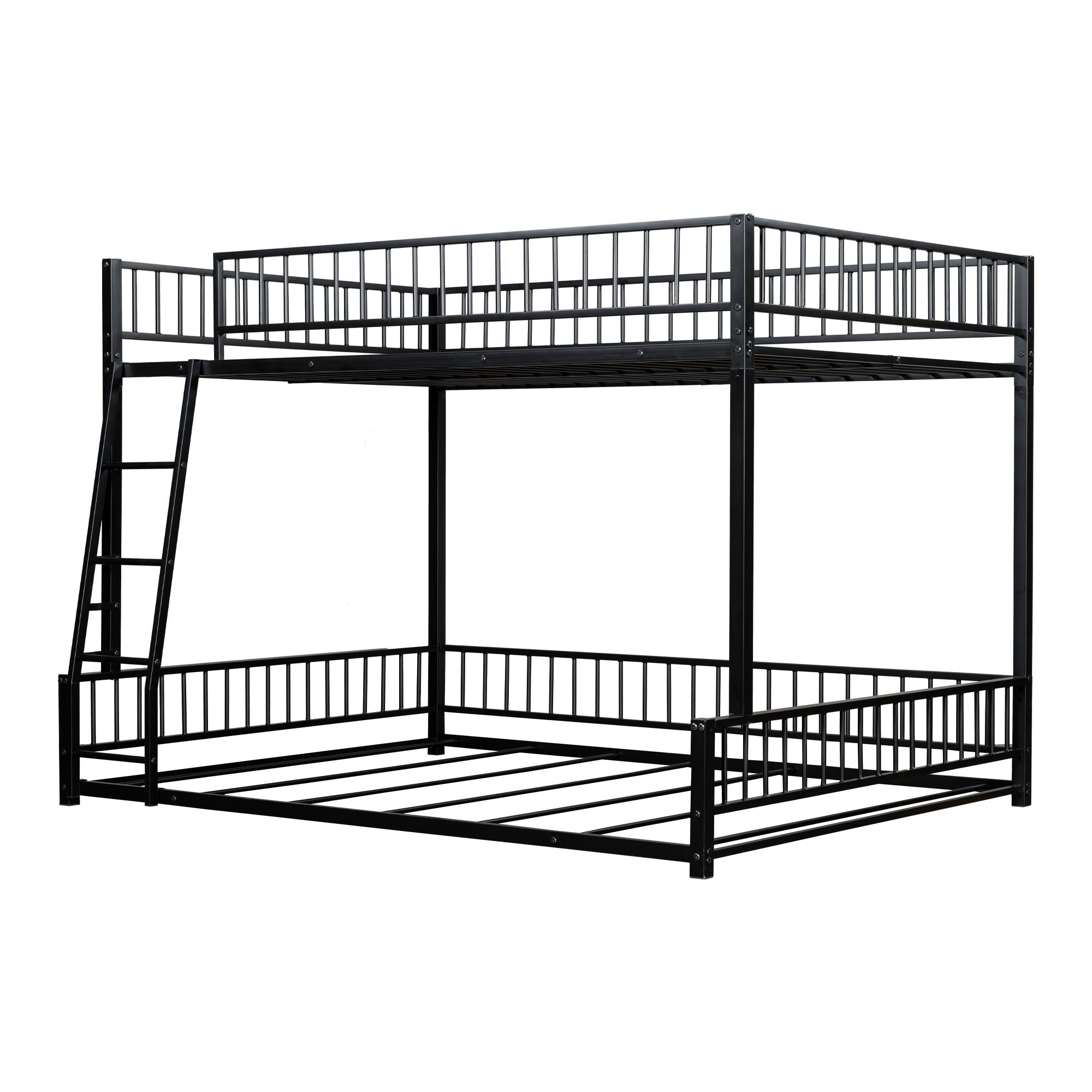 Bunk Bed Frame With Ladder And Safety Guardrails