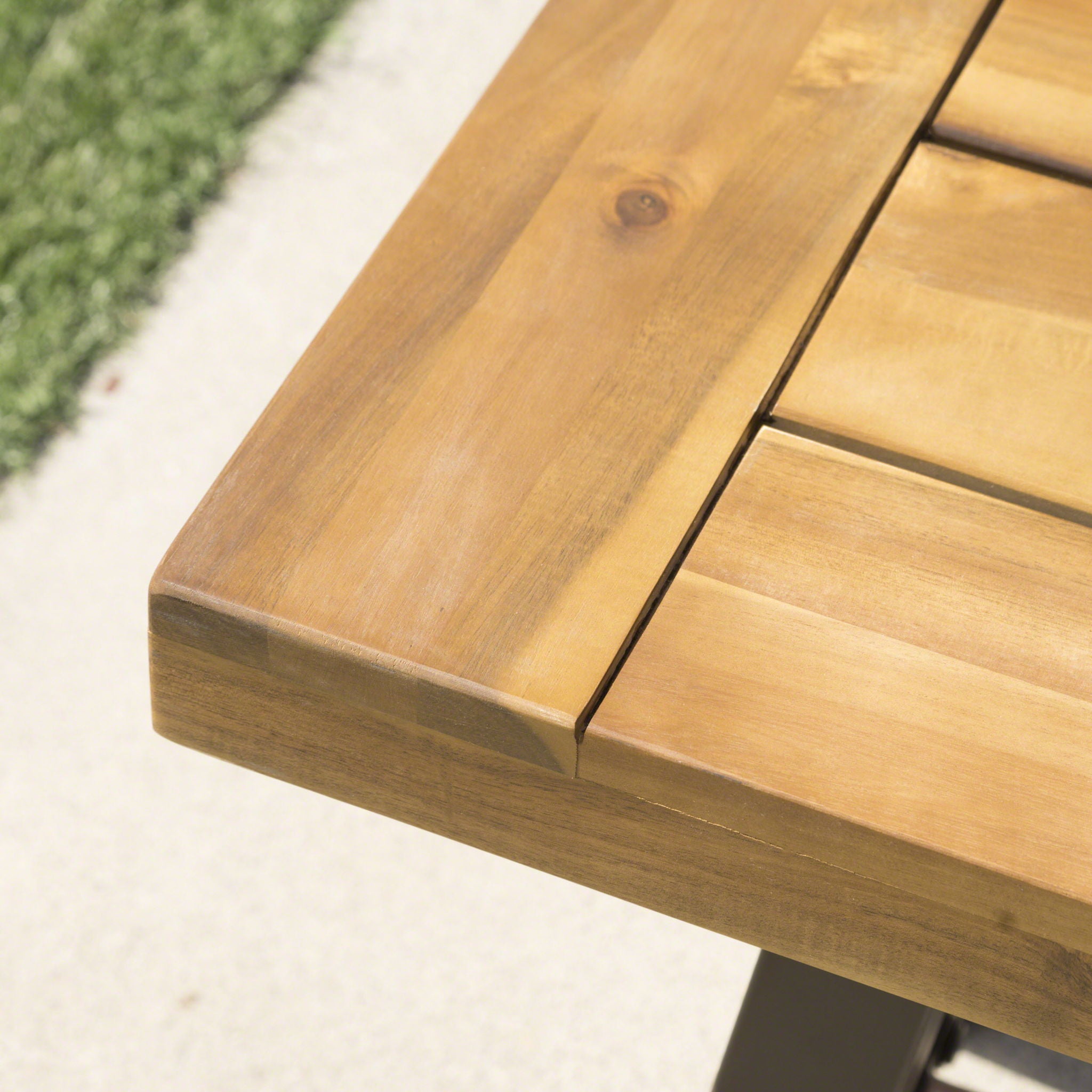 Outdoor Dining Bench, Patio Backless Bench - Teak / Black