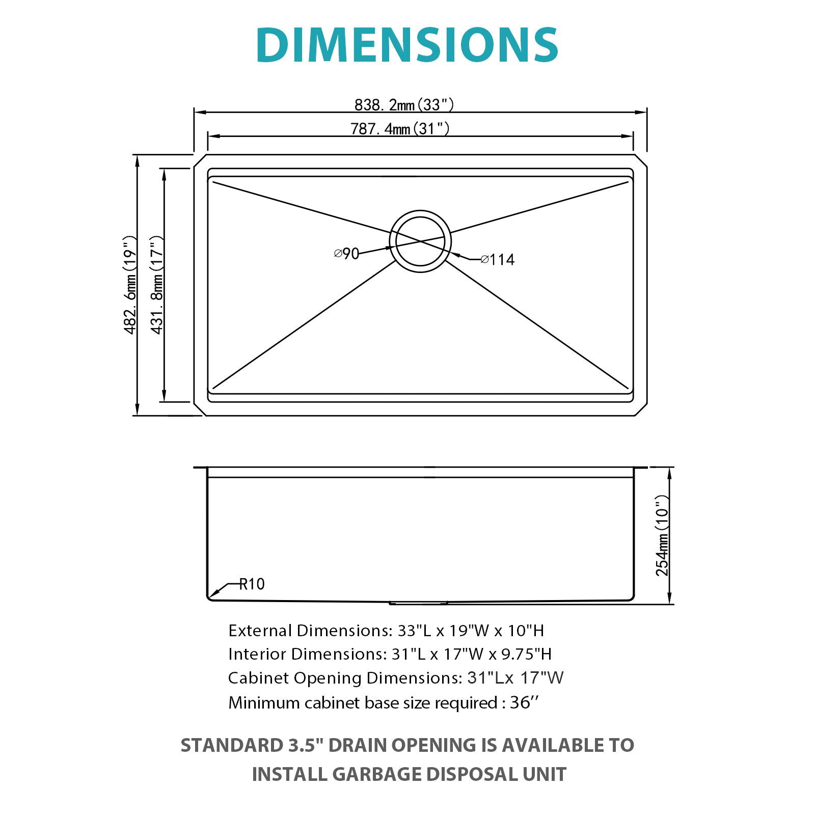 Gold Stainless Steel Undermount Kitchen Sink With Workstation 33 X 19 X 10 Inch, 16 Gauge Deep Bowl