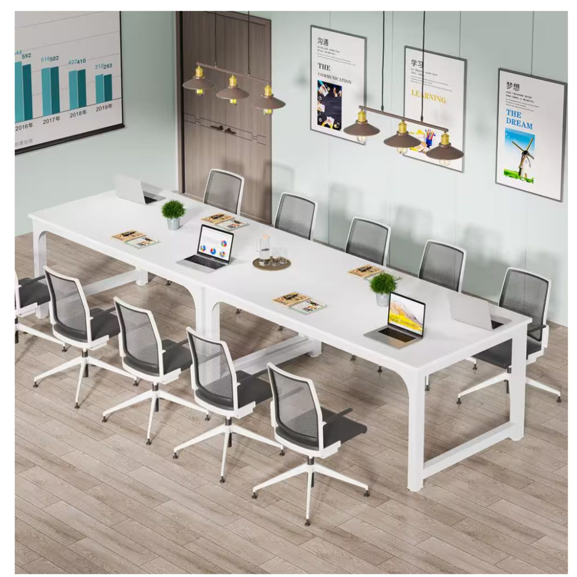 Executive Desk, Large Office Computer Workstation With Thick Frame - White