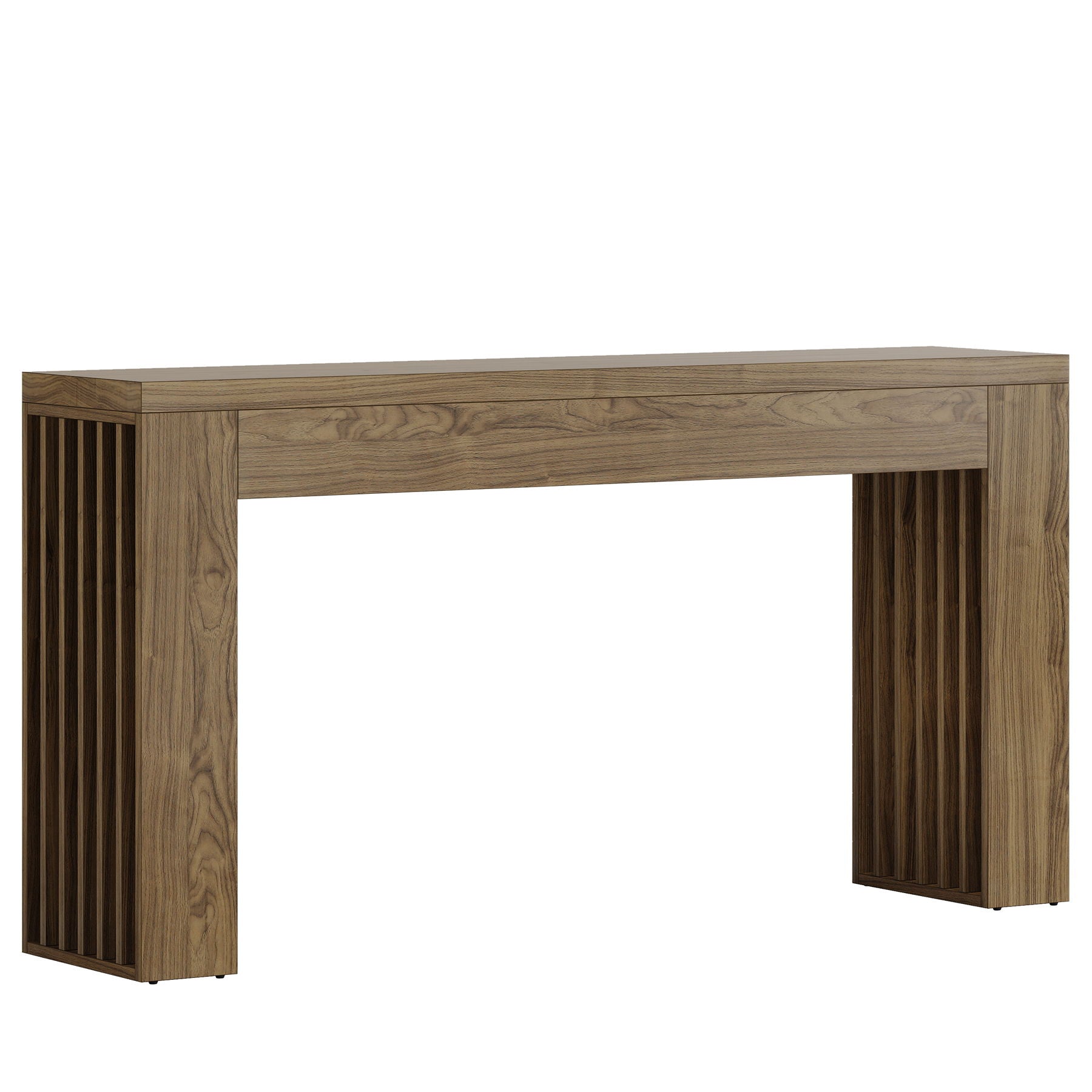 Console Table With Vertical Slat Legs For Entryway - Rustic Brown