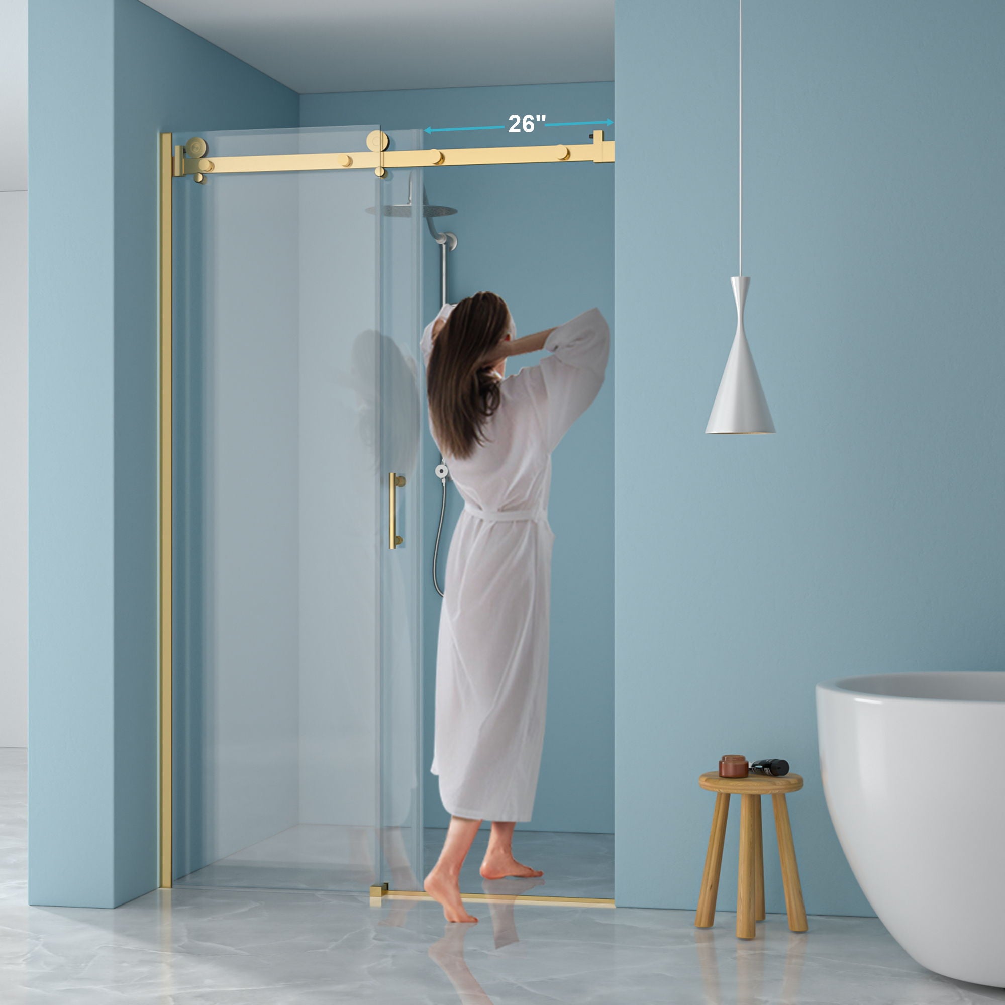 Modern Single Slide Shower Door, Tempered Glass, Stainless Steel Frame