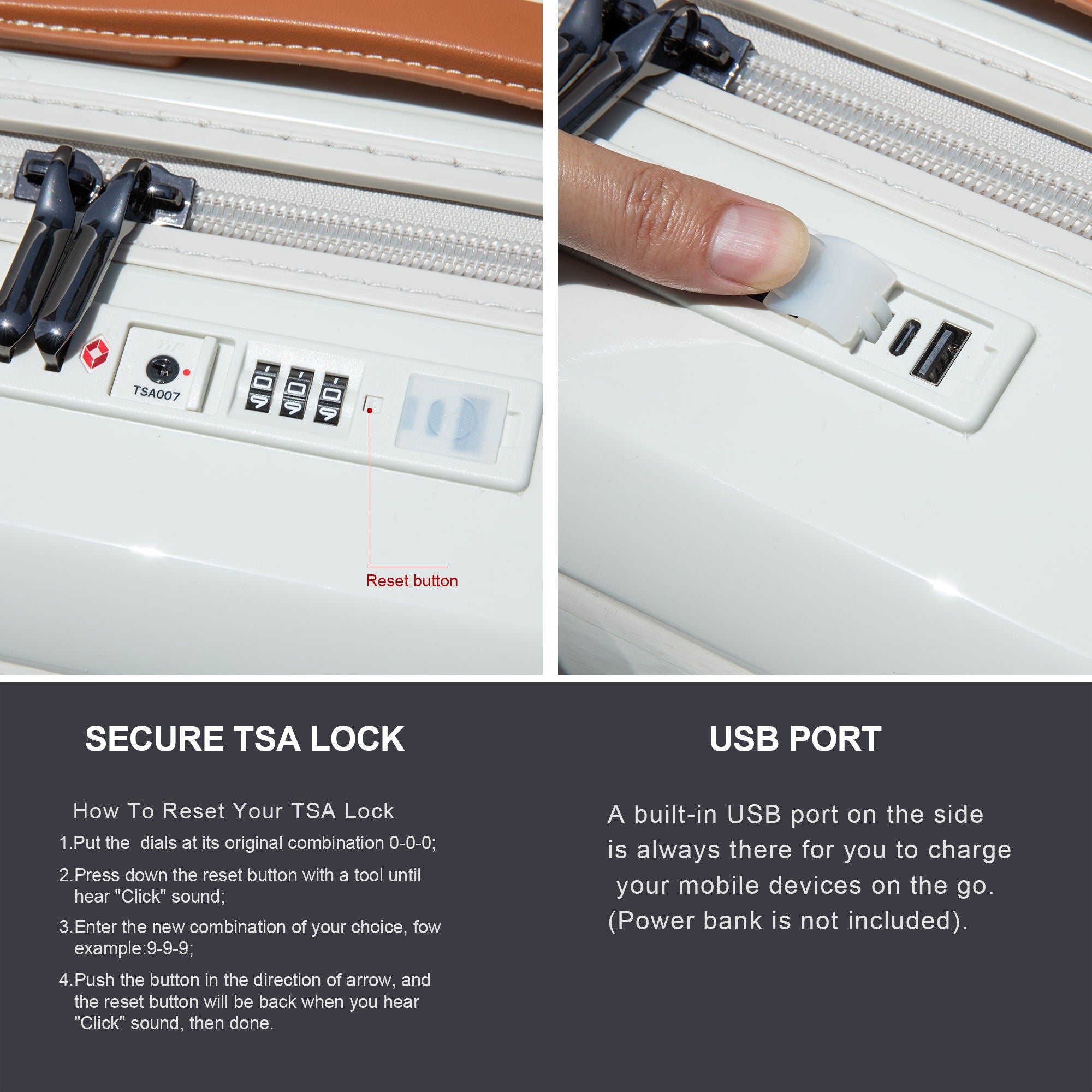 20" Carry On Luggage Lightweight Suitcase Tsa Lock, USB Port, Spinner Wheels