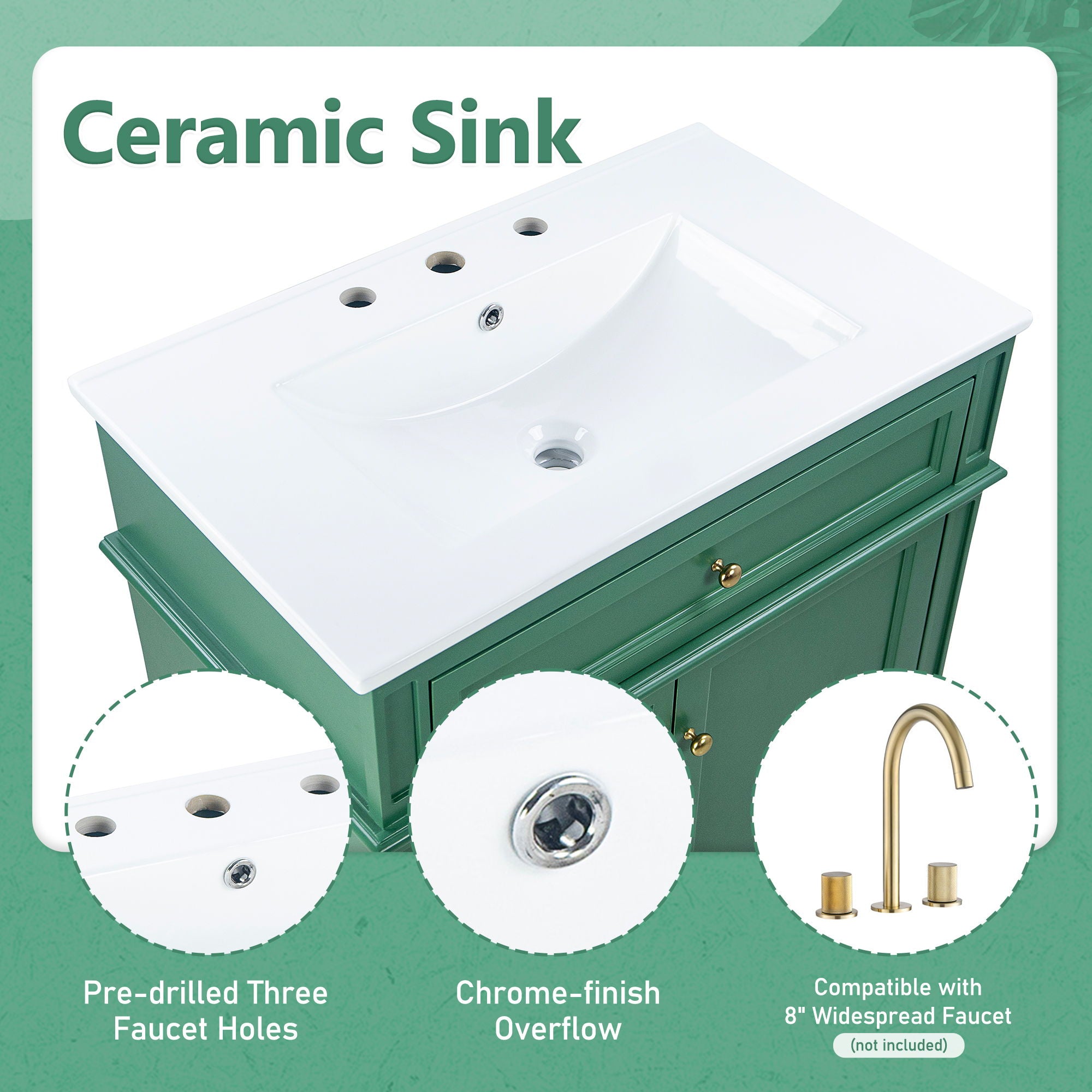 Freestanding Bathroom Vanity With Sink, Soft Closing Door, Tip Out Drawer