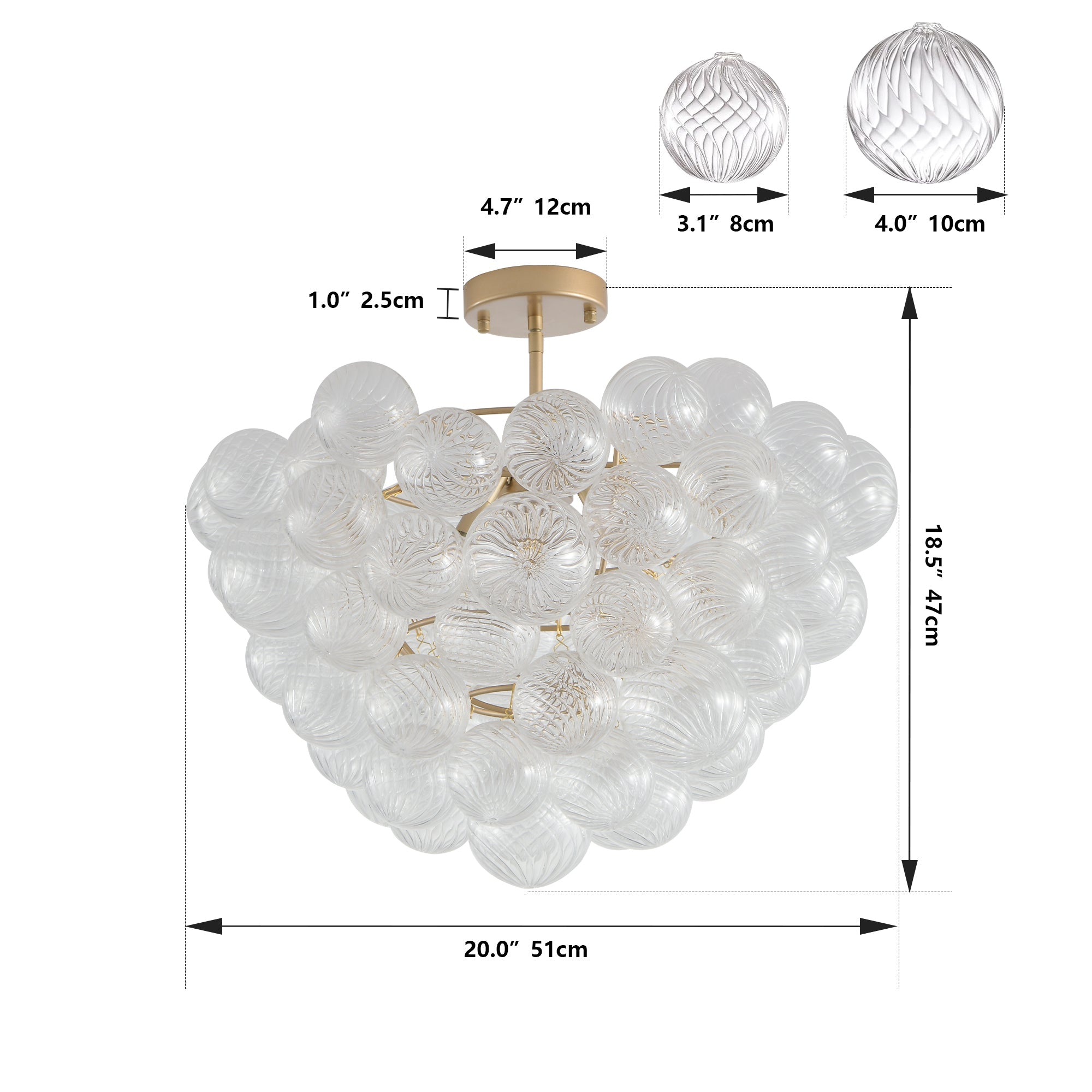 20-Inch Gold Ceiling Pendant Light with Threaded Clear Glass Globe Shade