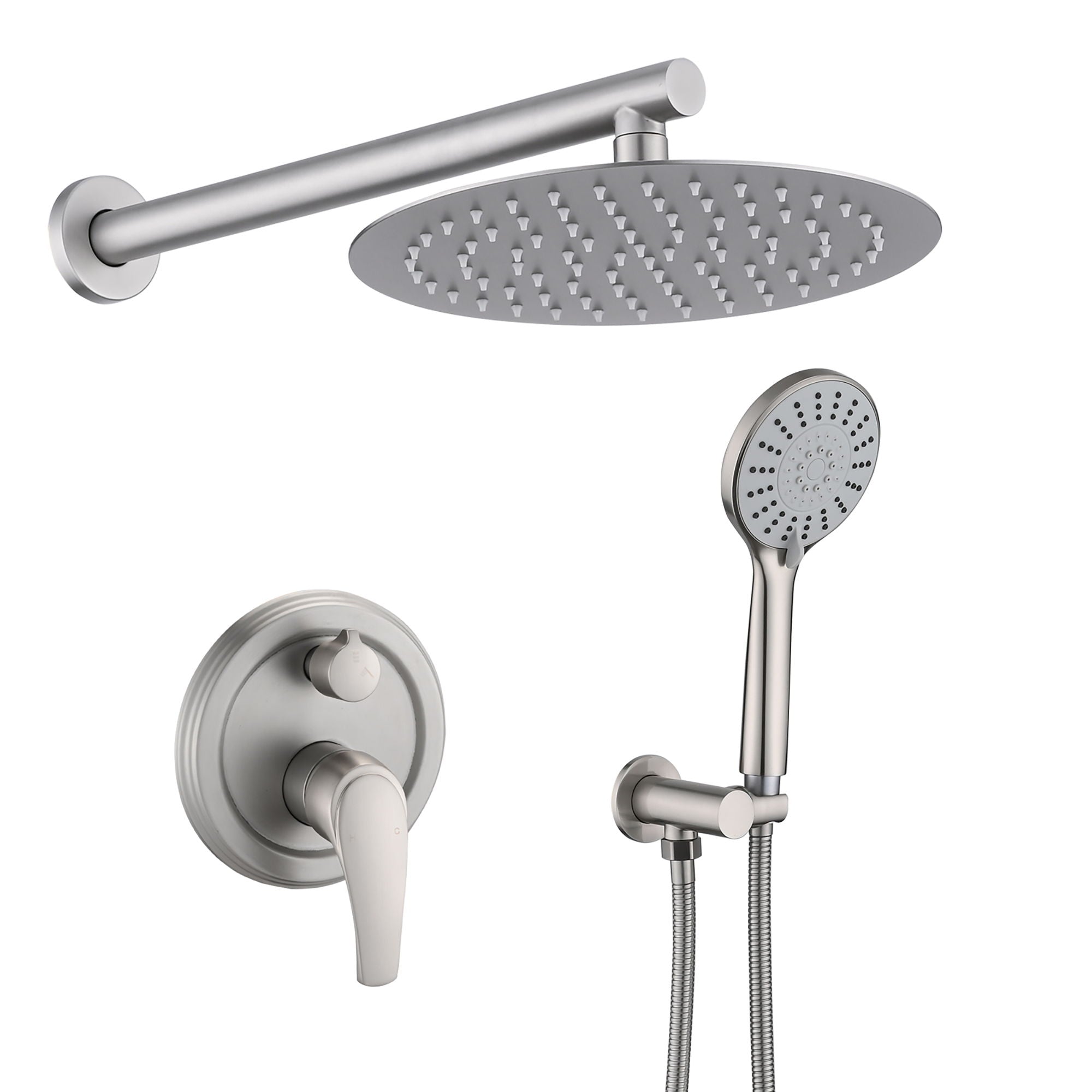 Wall Mounted Shower Set With High Pressure 10" Rain Shower Head And 5 Function Handheld Shower Head - Brushed Nickel