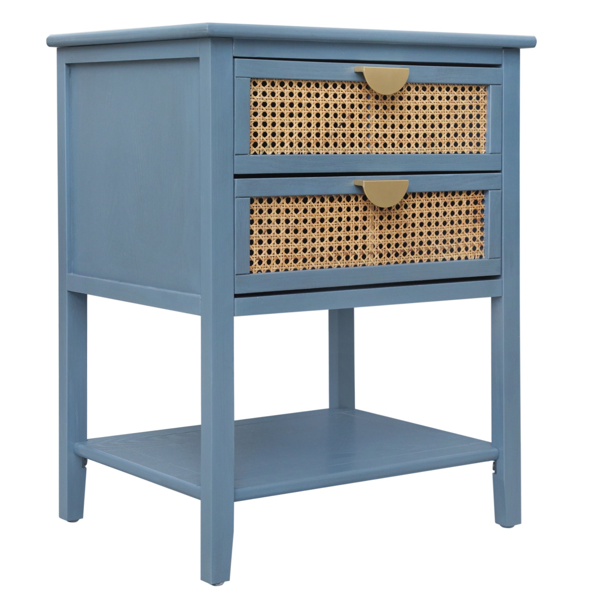 2 Drawer Side Table, Natural Rattan