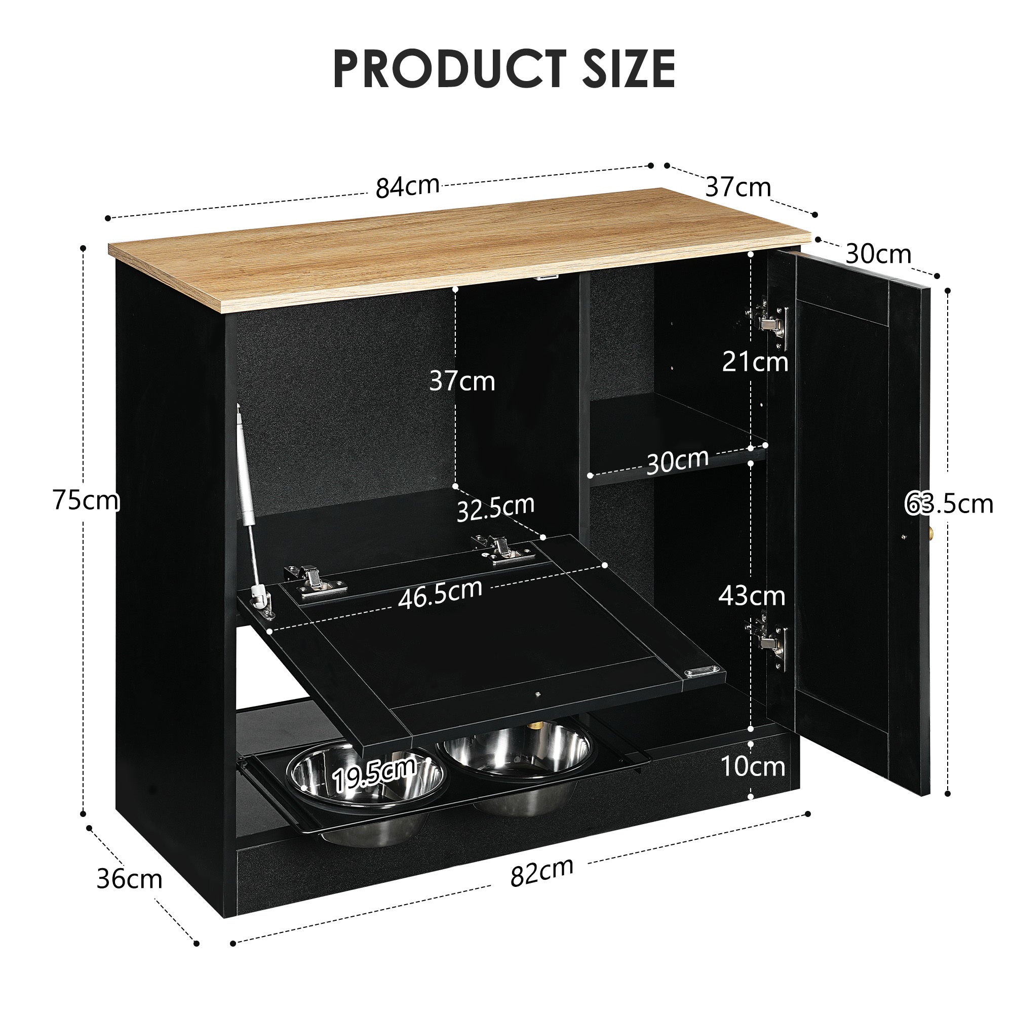 Feeding Station with 2 Lockers and Elevated Bowls Black