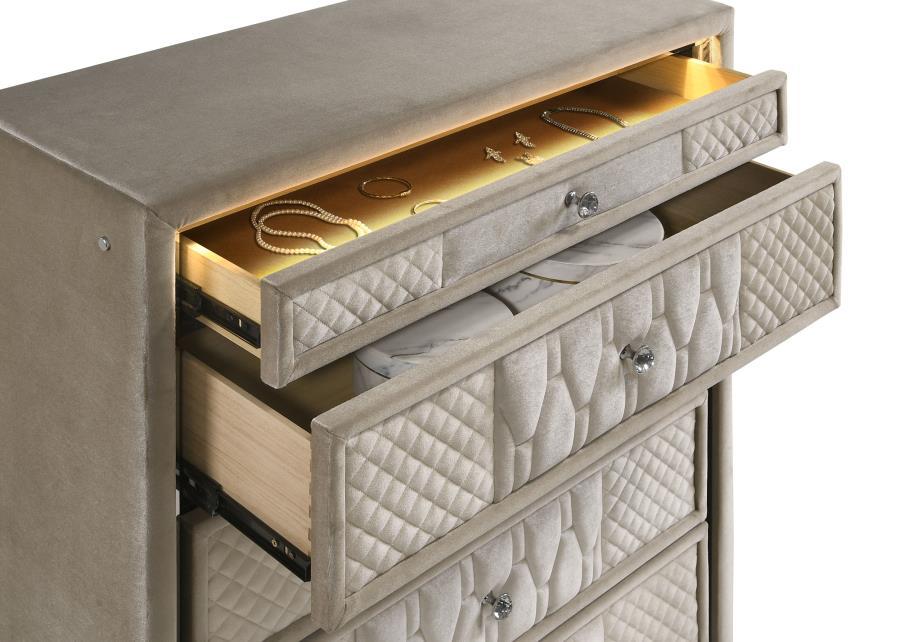 Lorient - 5-Drawer LED Chest Of Drawers - Ivory And Camel