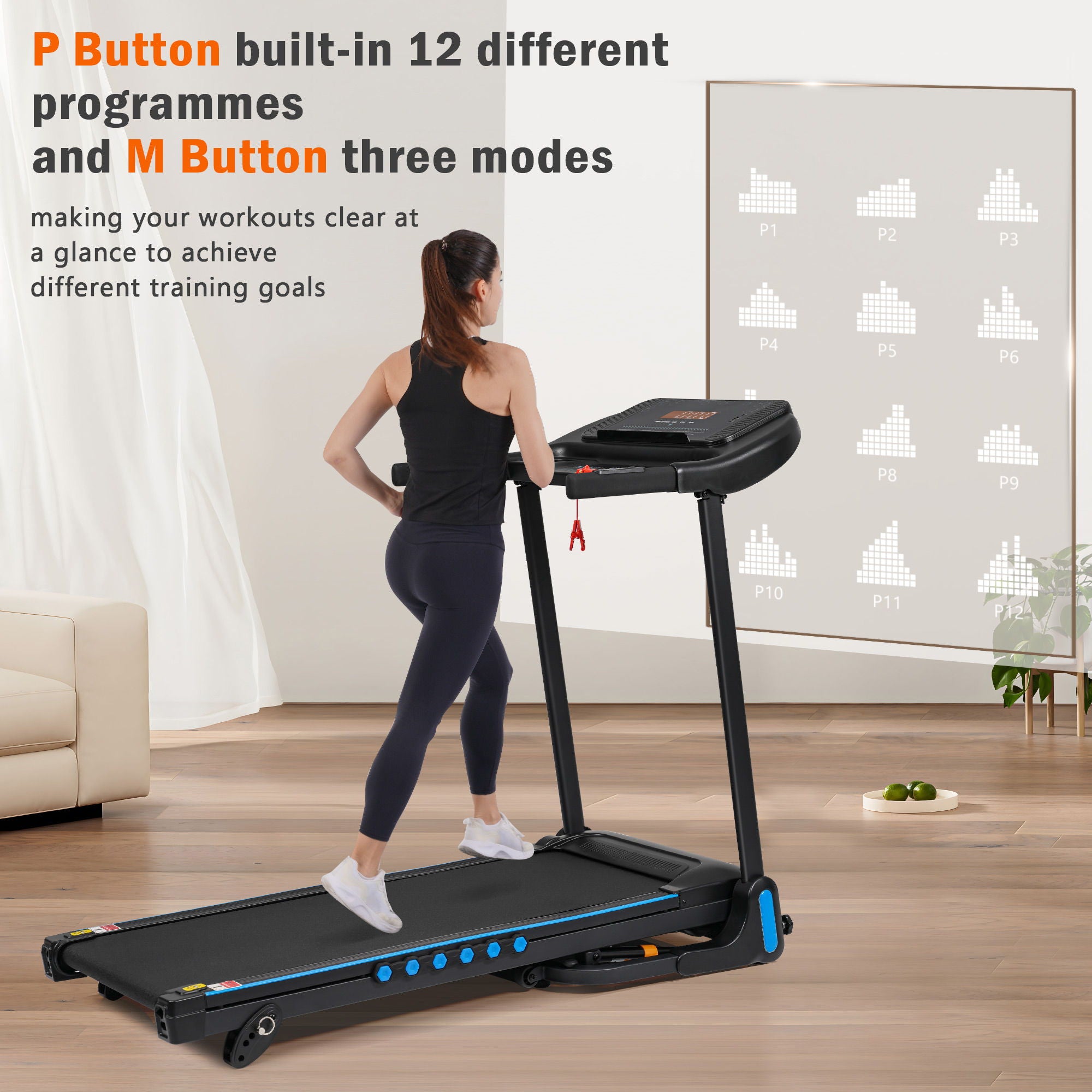 Incline Treadmill For Running & Walking, Hydraulic System Auto Folding With Type C & USB Charge For Android, 10Mph, Bluetooth Speaker - Black