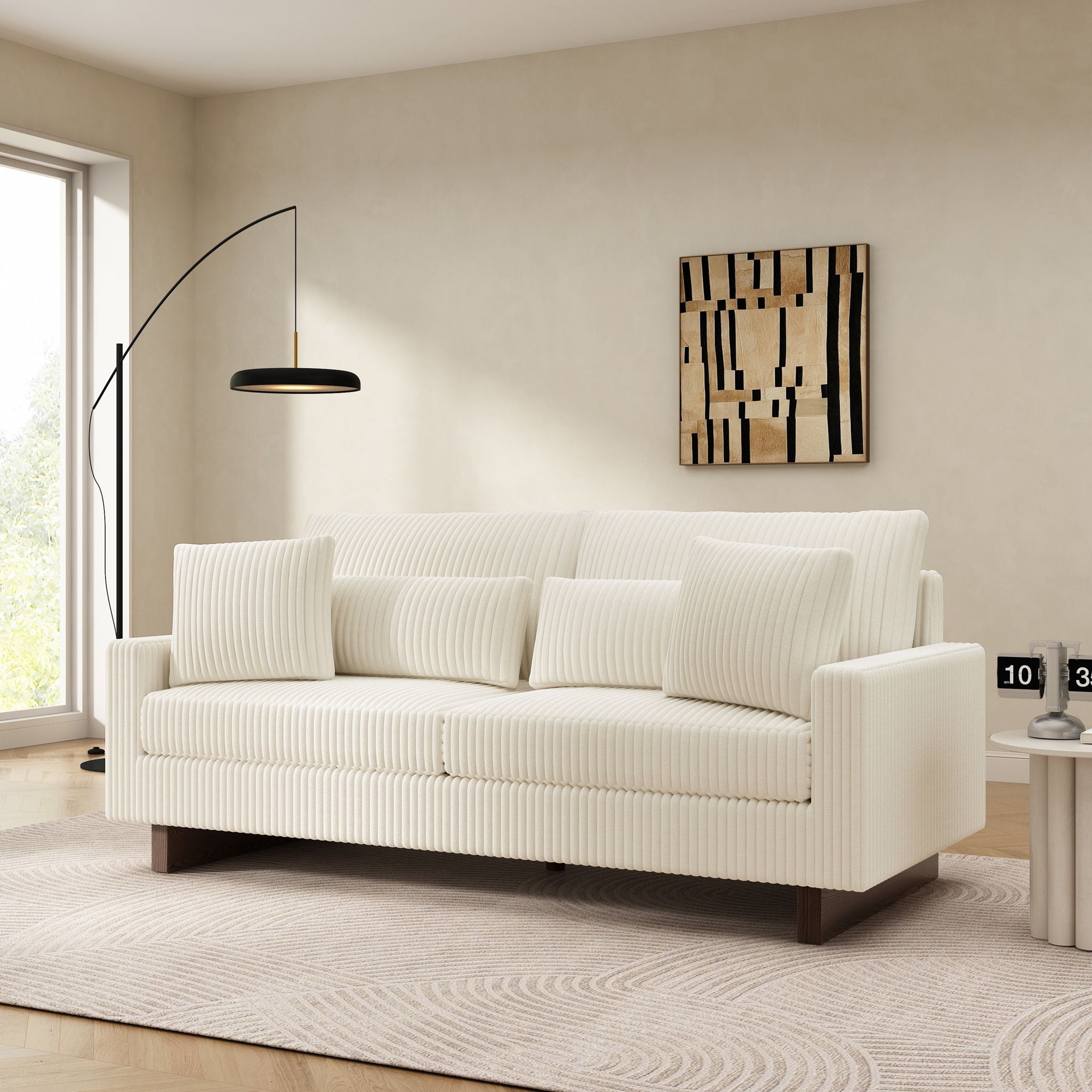 Modern Corduroy Loveseat Sofa With 4 Pillows