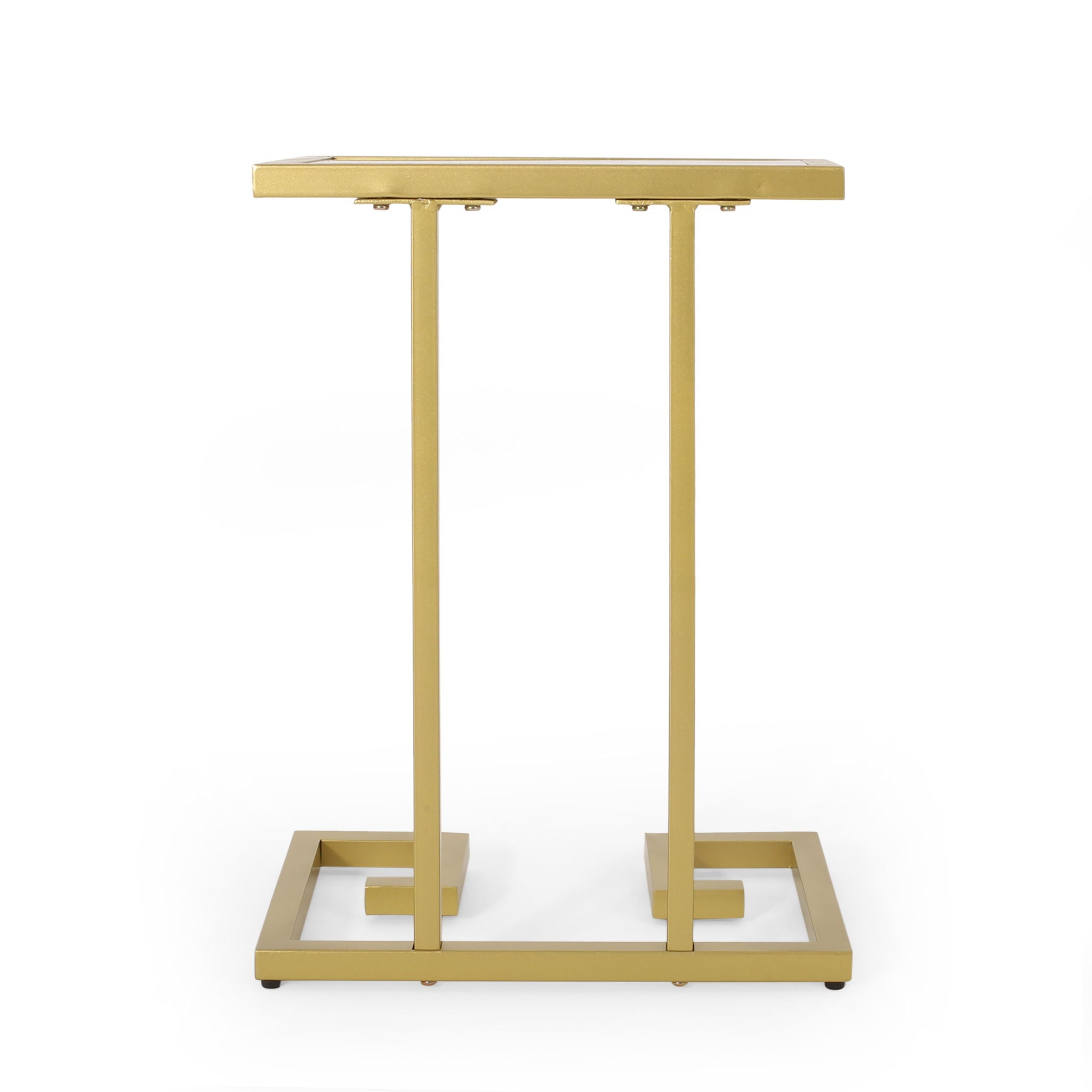 Modern Glam C Shaped End Table With Tempered Glass Top - Gold