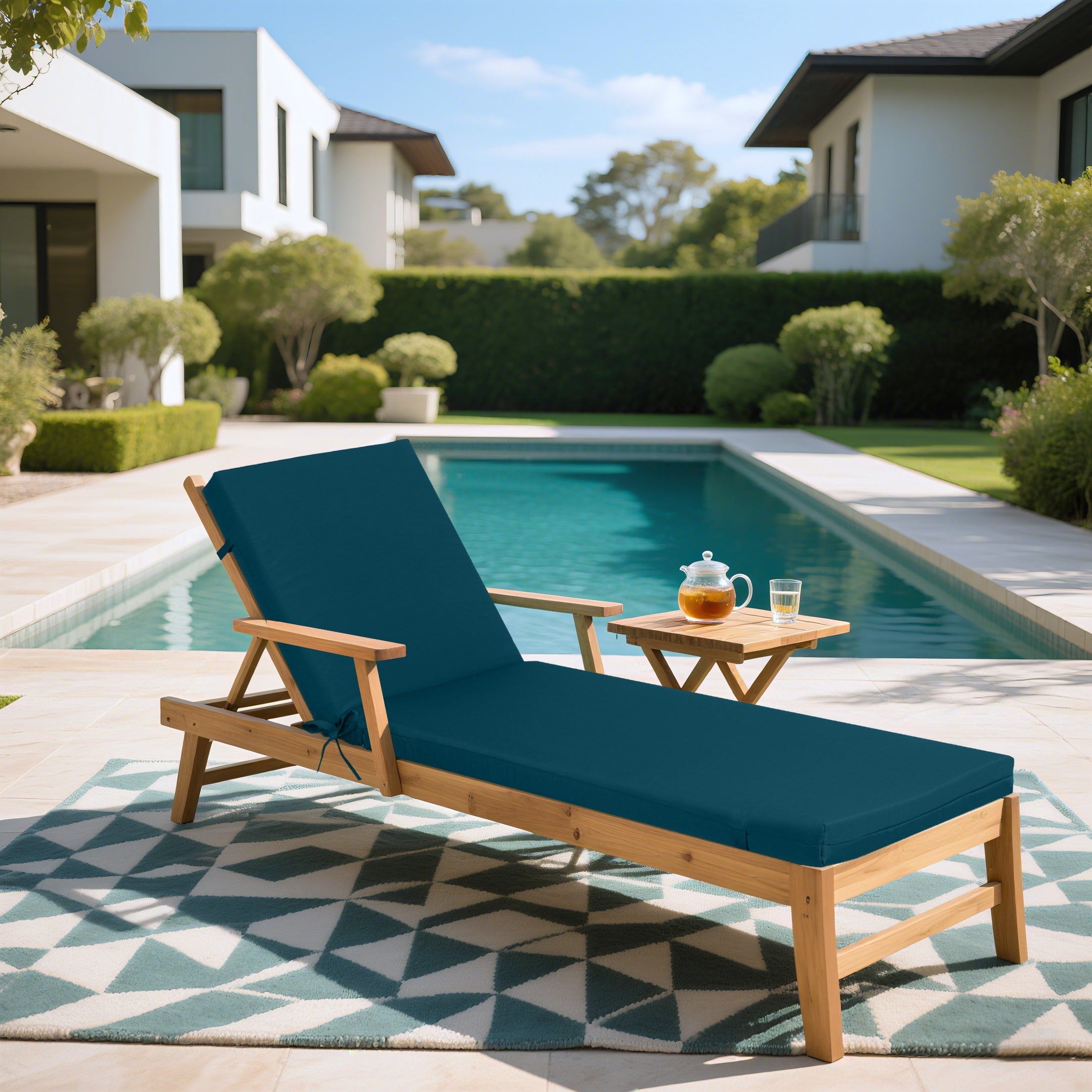 Outdoor Lounge Chair Cushion Set - Lake Blue Polyester, UV & Fade Resistant, 2PCS