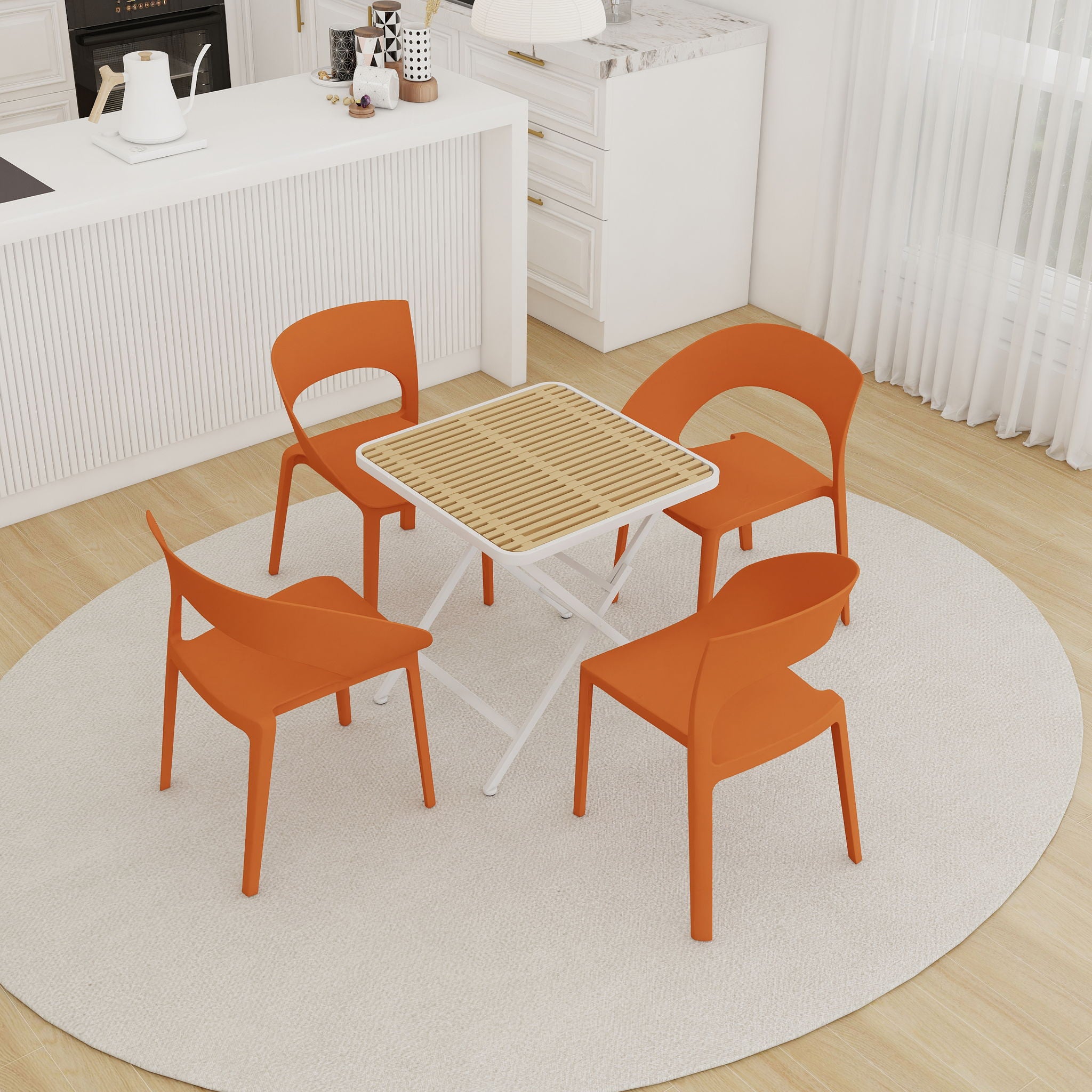 4 Piece Set Of Modern Designed Single Chairs With Folding Square Table