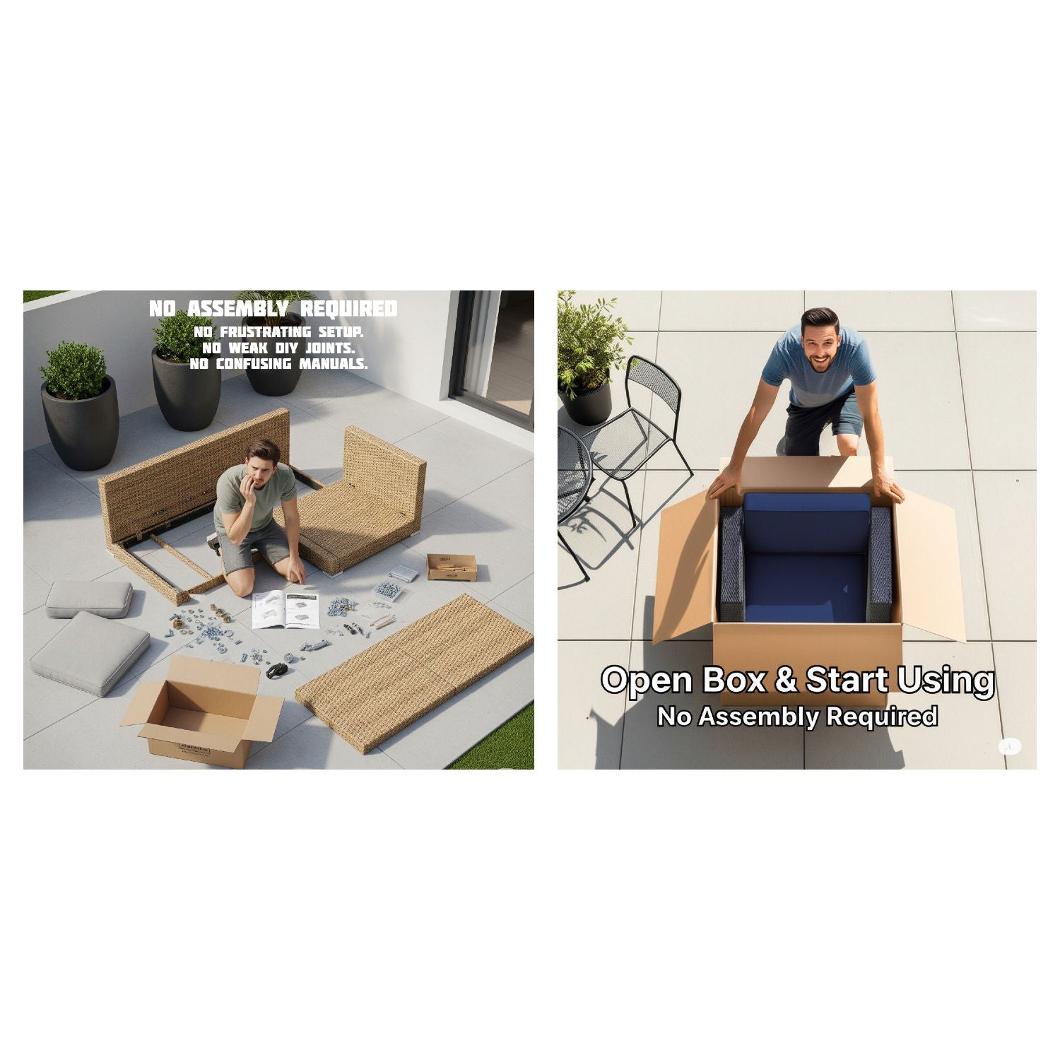 Outdoor Wicker Conversation Set With Cushions, All Weather