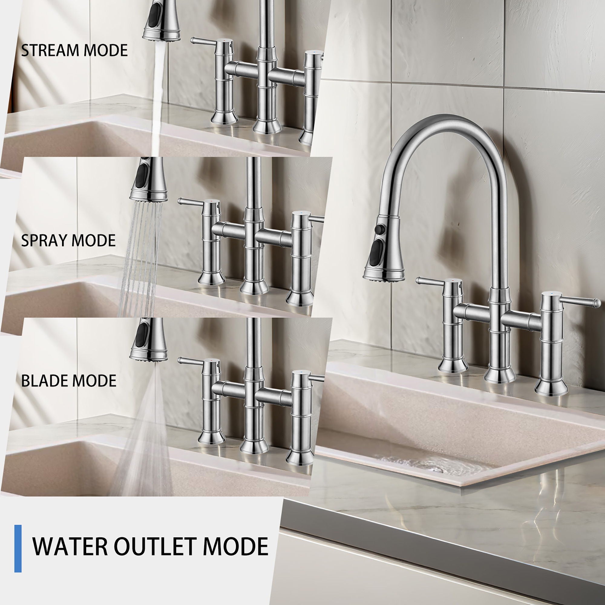 Stainless Steel Kitchen Faucet With Pull Down Sprayer For Bar, Laundry, RV Utility Sink - Brushed Nickel