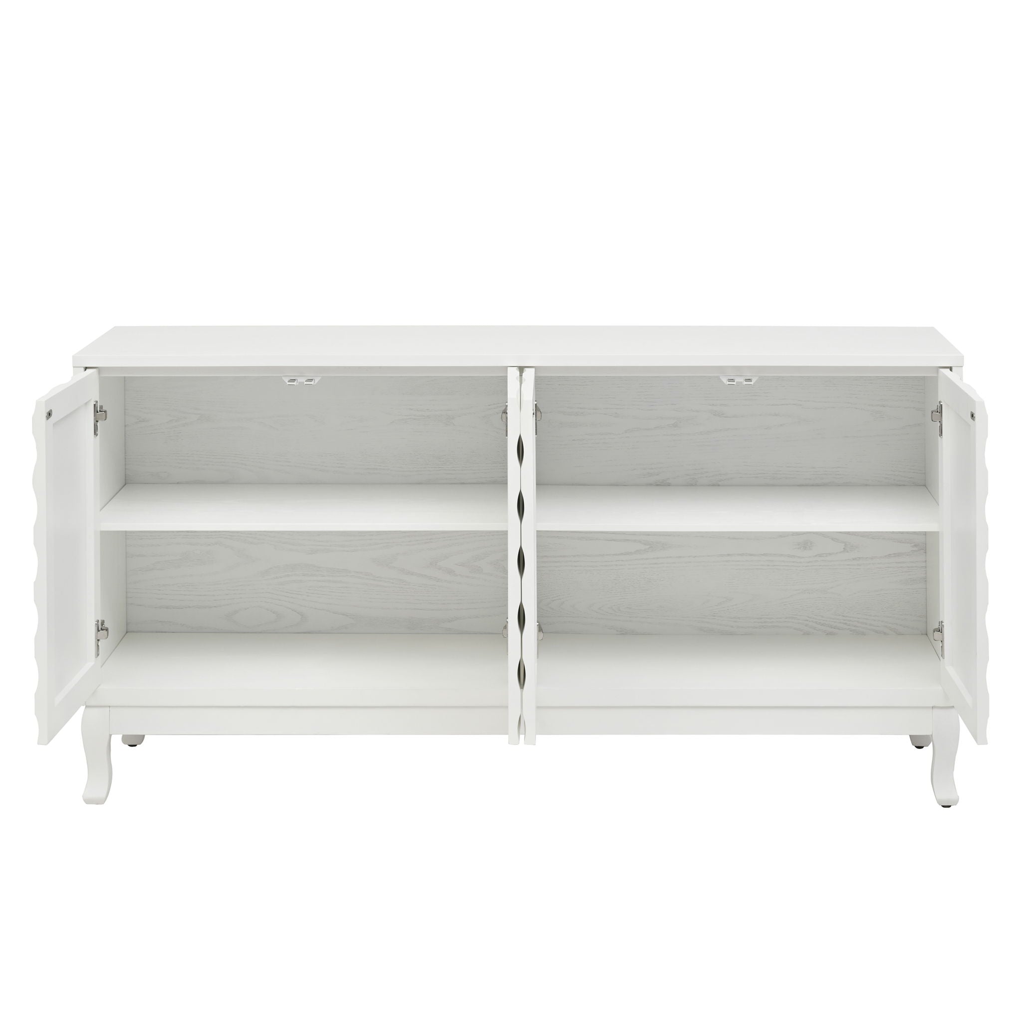 Elegant Sideboard With Sophisticated Wavy Pattern Doors And Arched Groove Design, Adjustable 4 Door Layout