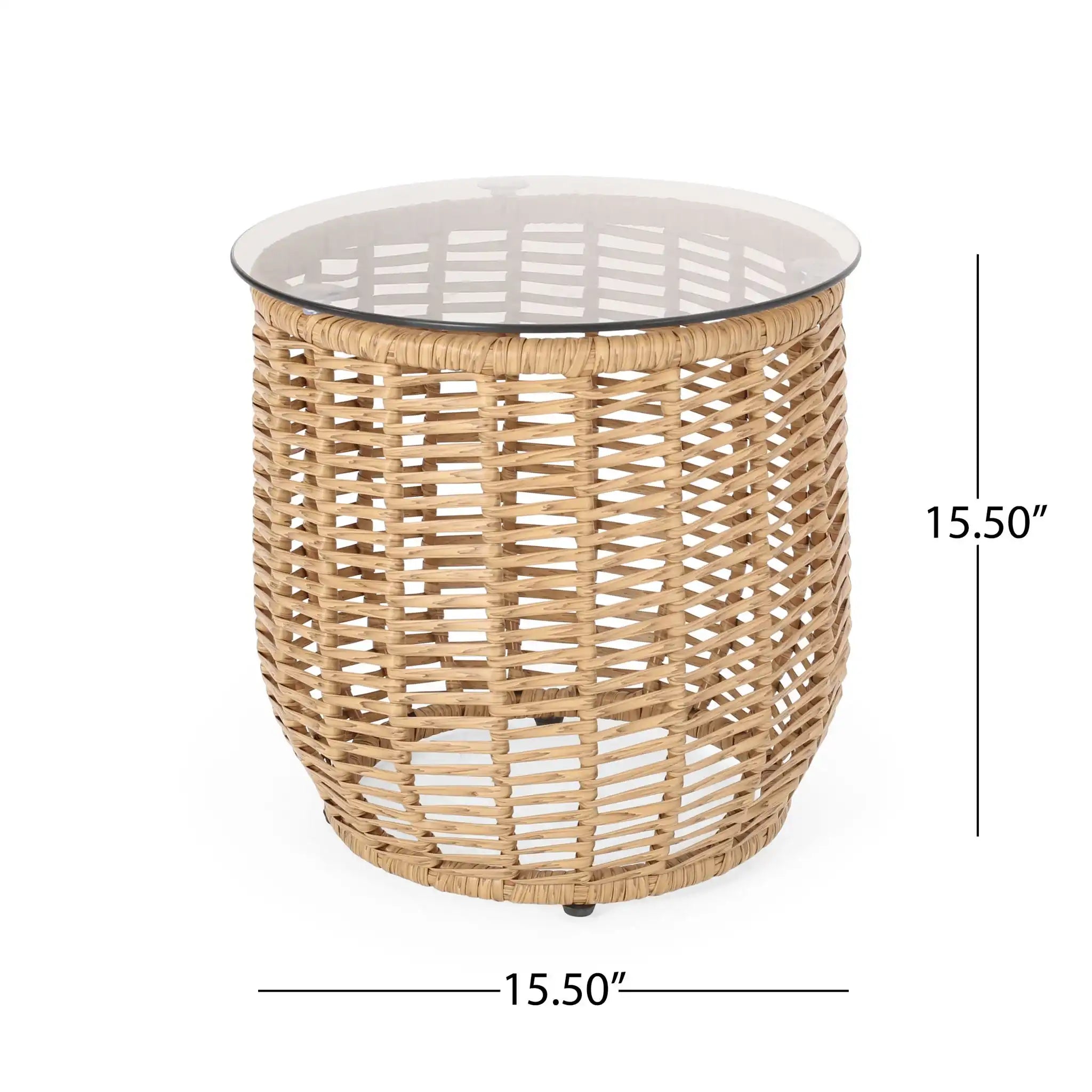 Boho Arias - Side Table With Tempered Glass Top And Rattan Wrap