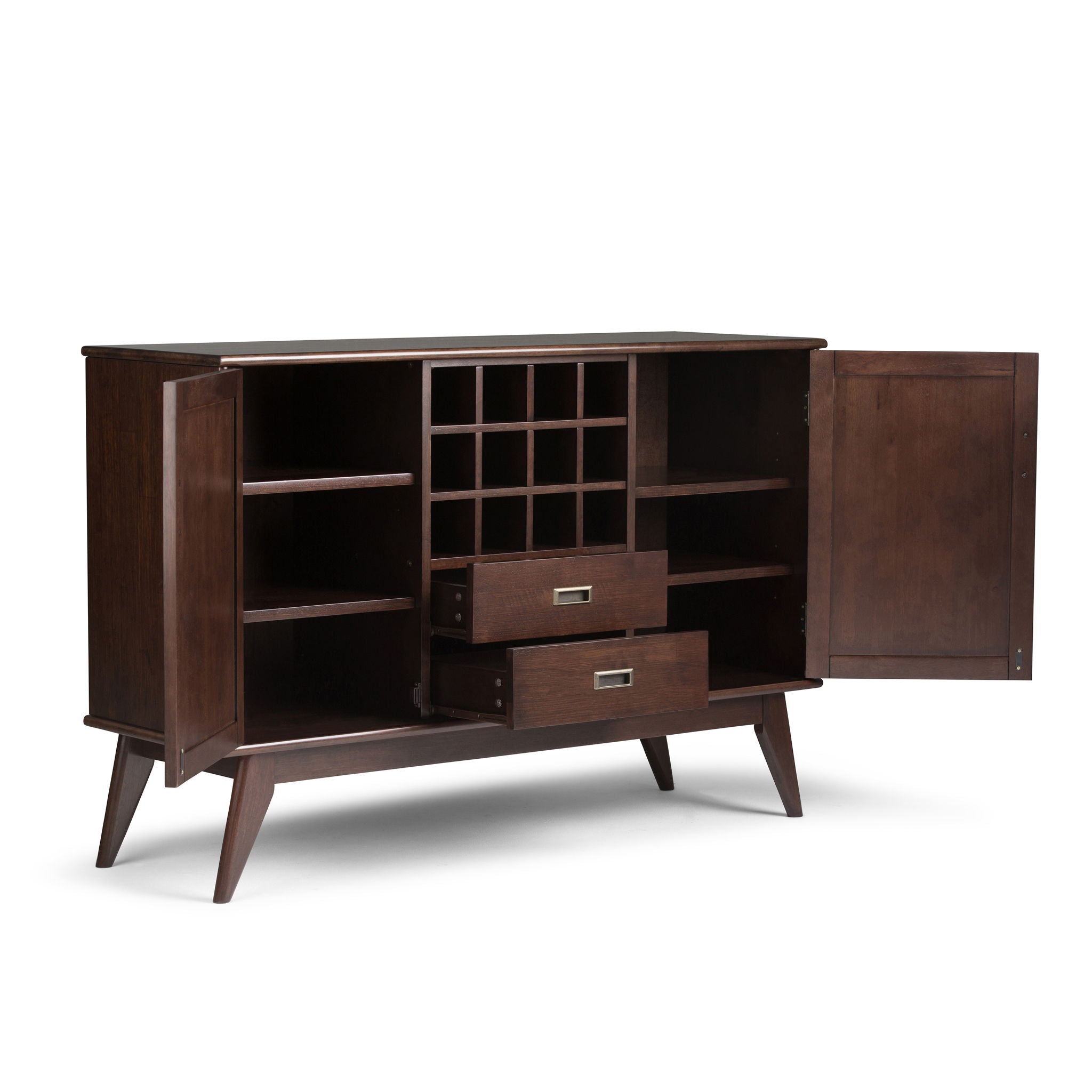 Draper - Mid Century Sideboard Buffet And Wine Rack - Medium Auburn Brown - Best Buy Furniture