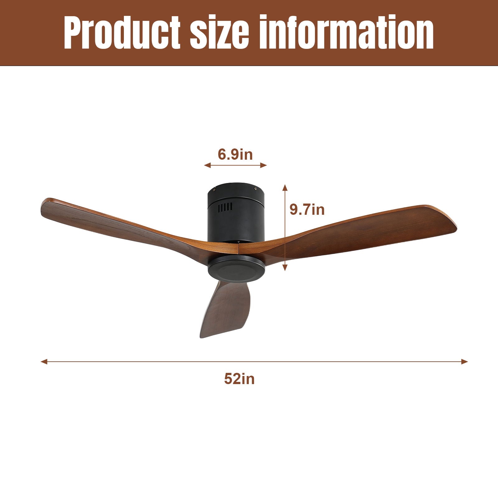 Low Profile Ceiling Fan DC, 3 Blade, Noiseless Reversible Motor, Remote Control