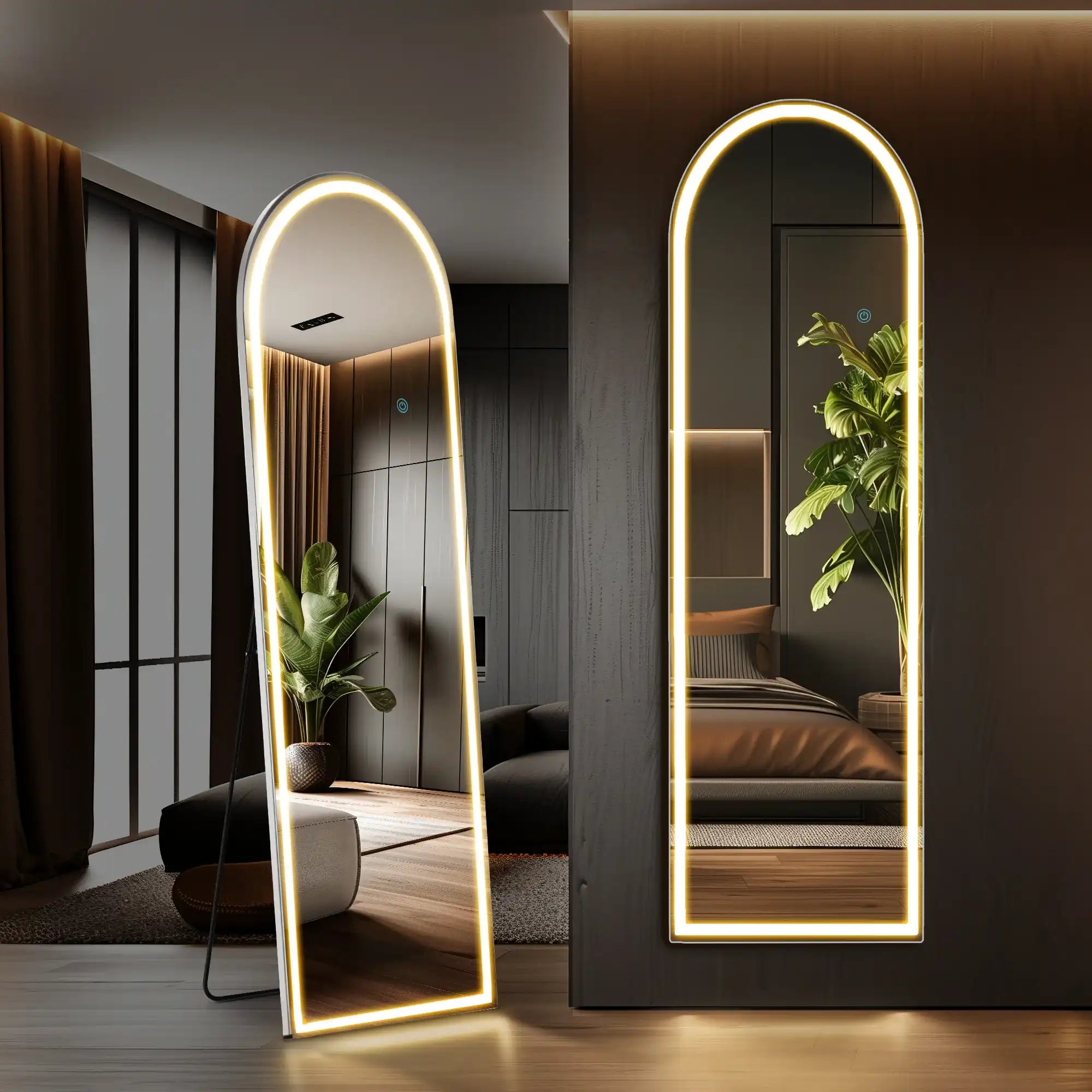 3 Color Lighting Mirror with LED Lights, 60'x16' Lighted Floor Standing Mirror with Stand