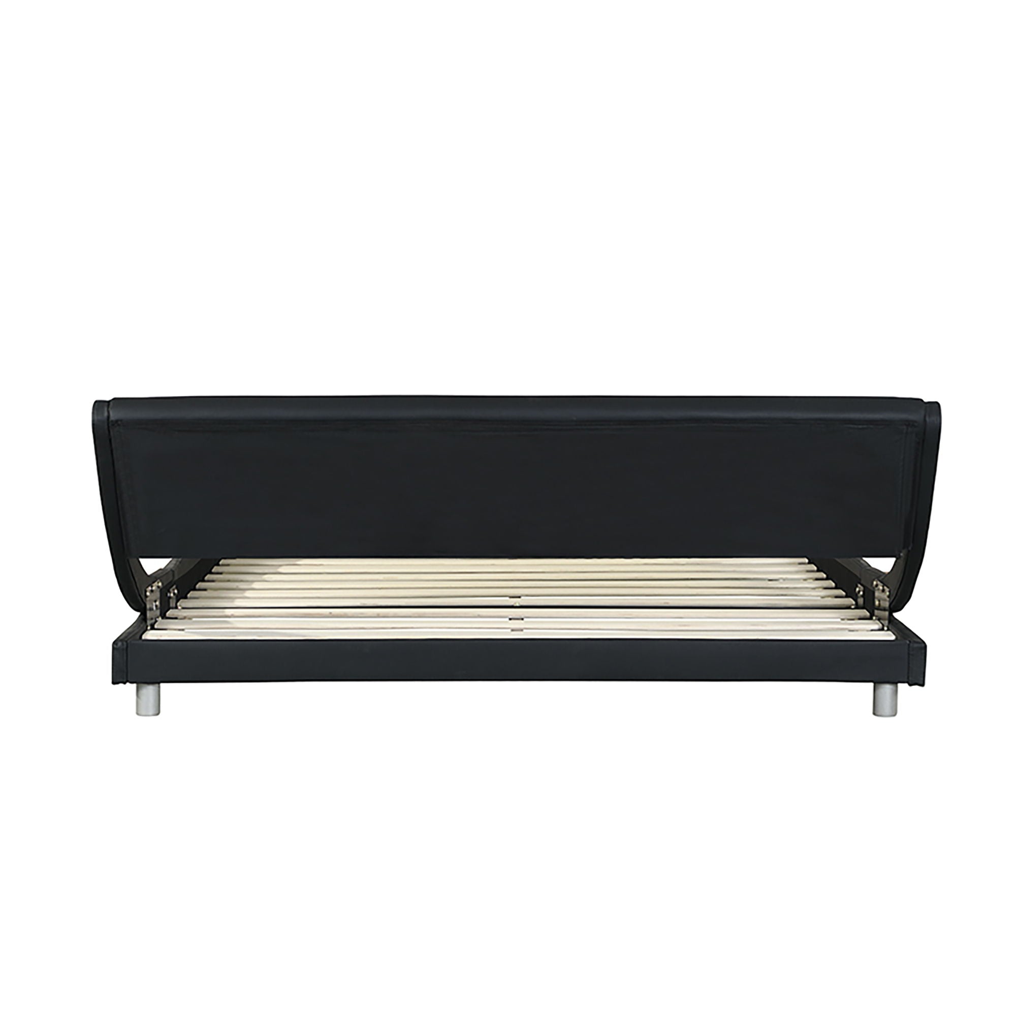 Queen Size Upholstered Platform Bed Frame, LED Lighting With Remote Controller And App, Curve Design, Wood Slat Support, No Box Spring Needed - Black