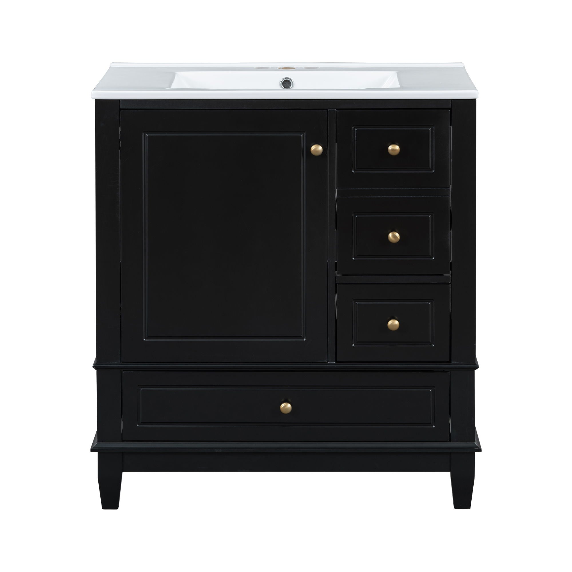 30" Bathroom Vanity With Sink, 1 Door With Shelf And 3 Drawers, Soft Close Door - Black