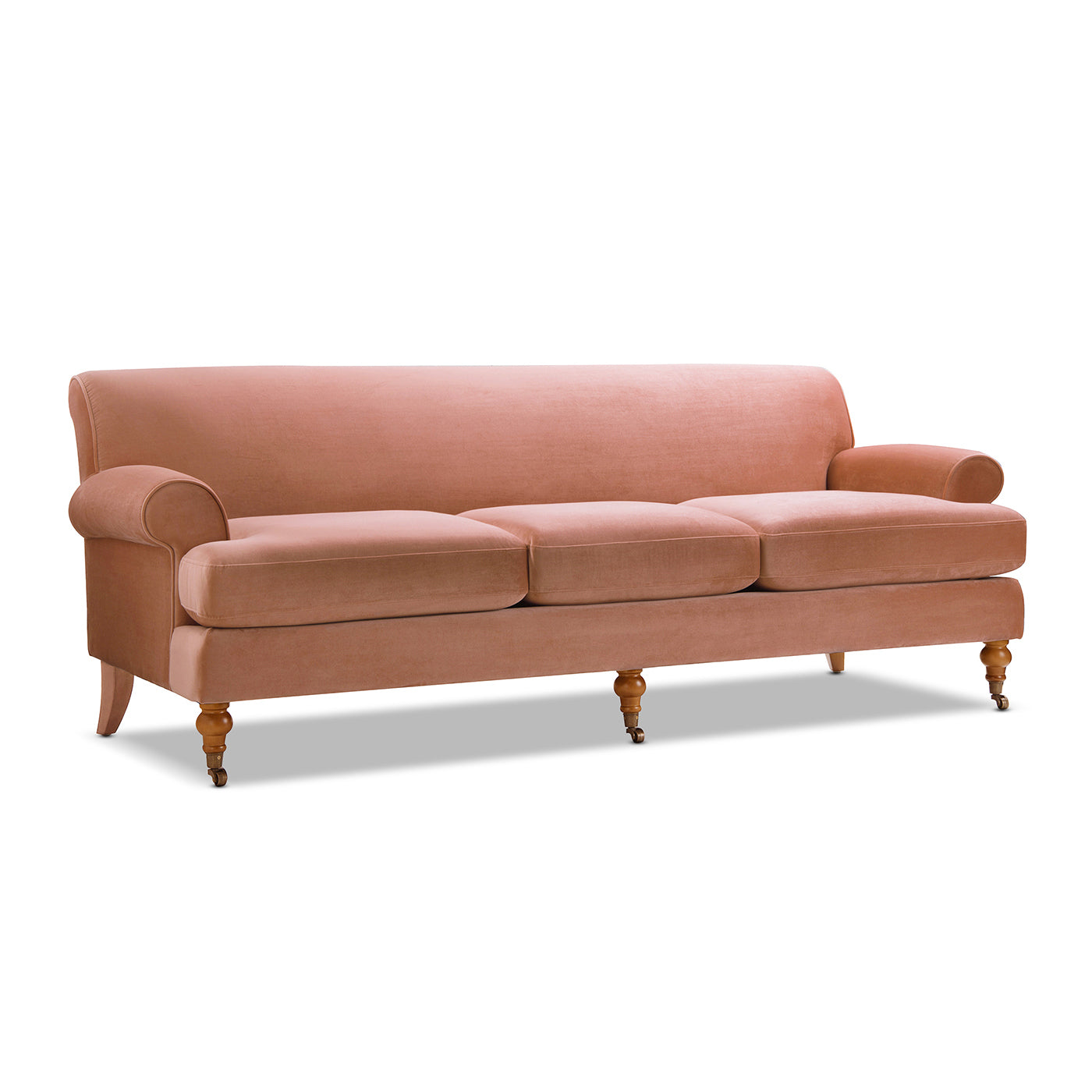 Alana lawson three-cushion tightback sofa, peach orange velvet