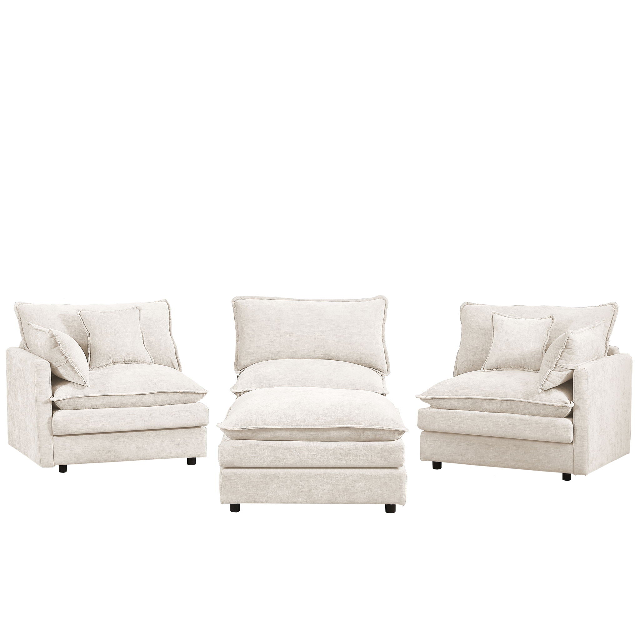 Modular Sectional Sofa Set With Movable Ottoman - Beige