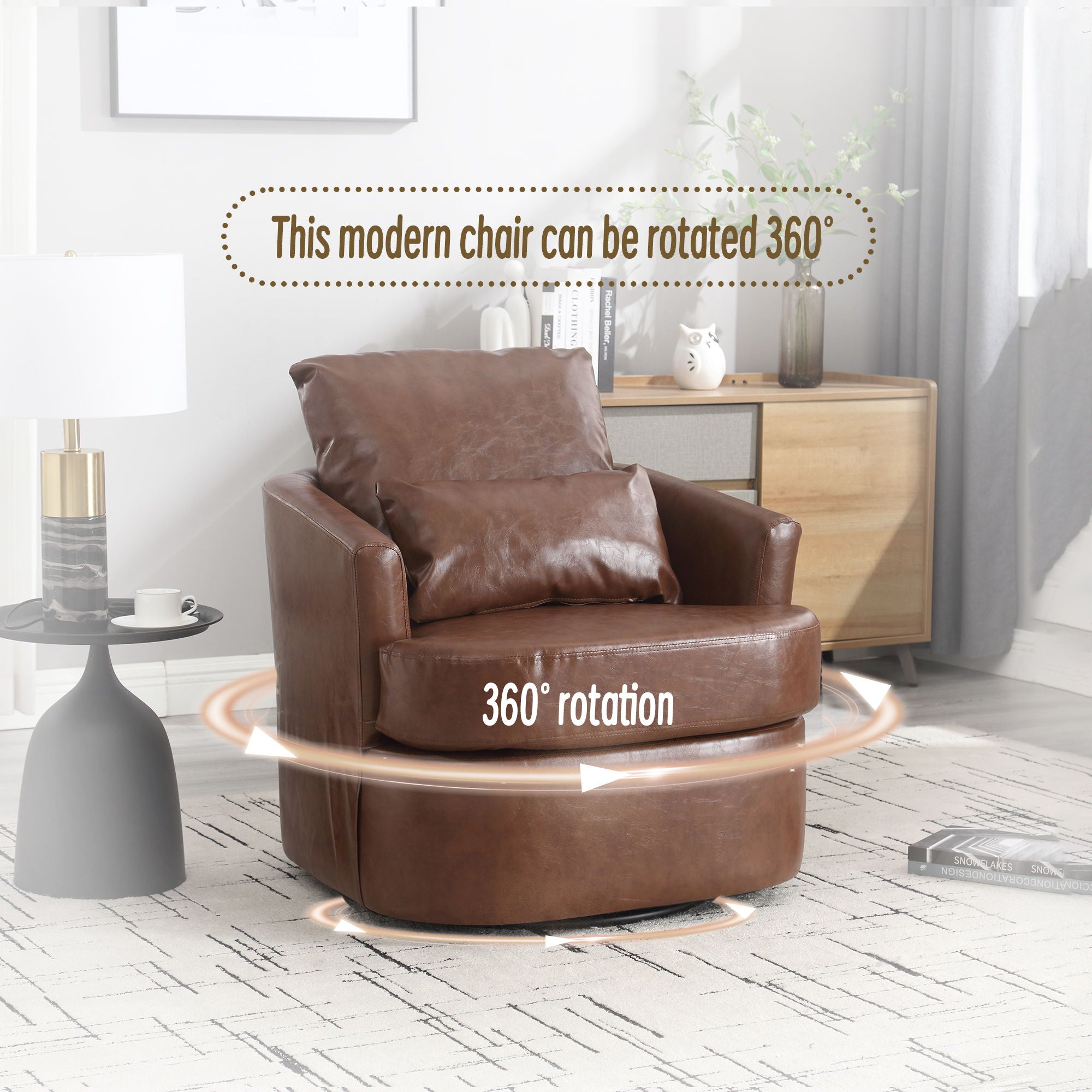 Modern Barrel Comfy Round Accent Sofa Chair, 360 Degree Swivel