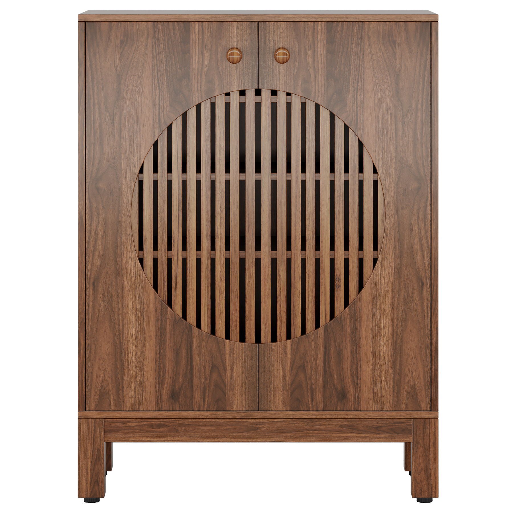 5 Tier Shoe Cabinet With Round Louvered Doors, Storage Organizer - Brown