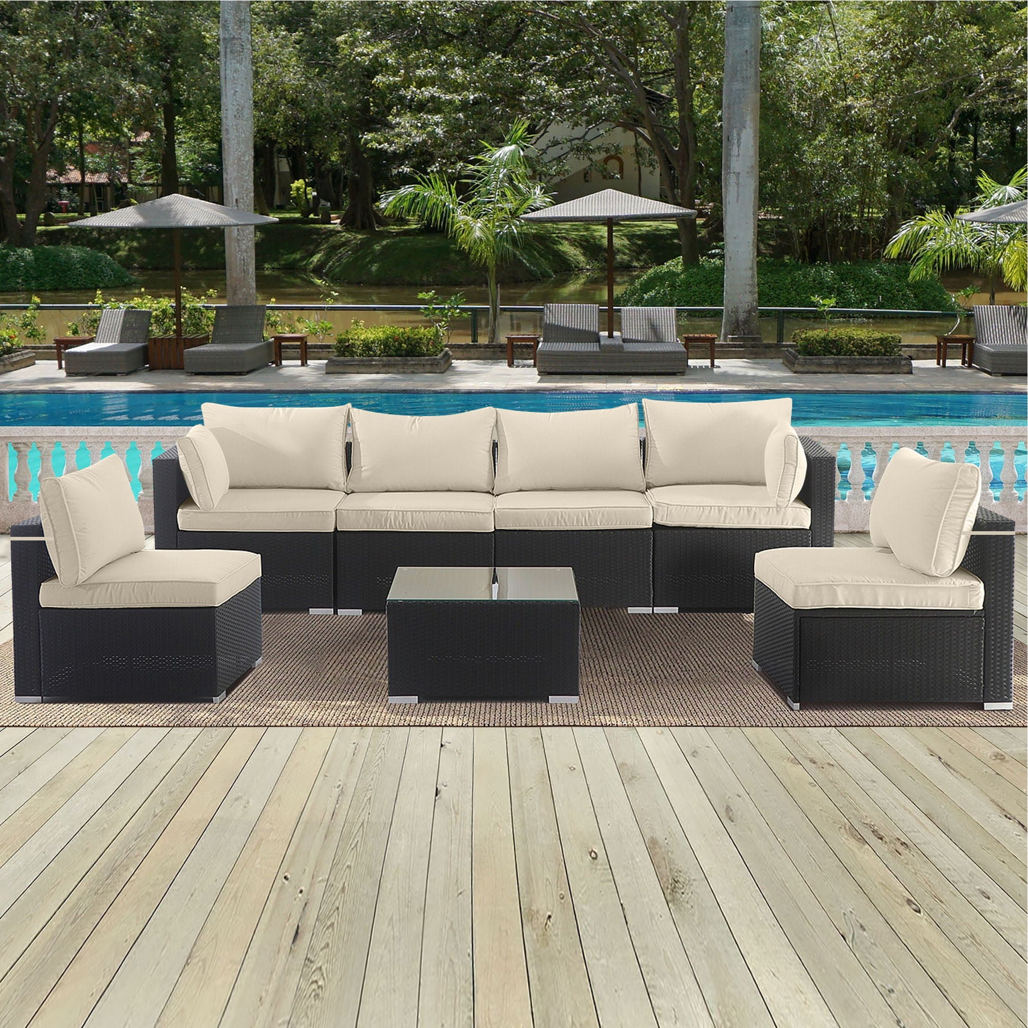 Cushion Covers For 7 Piece Wicker Sectional Sofa, 14 Pack Seat And Back Slipcovers With Zipper