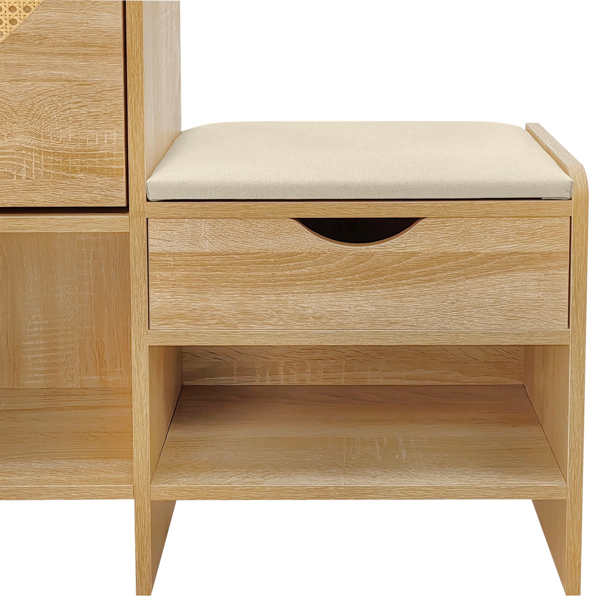 Shoe Storage Cabinet Rattan Shoe Storage Organizer With 2 Flip Drawers, A Storage Drawer And A Bench For Entryway, And Hallway - Light Brown