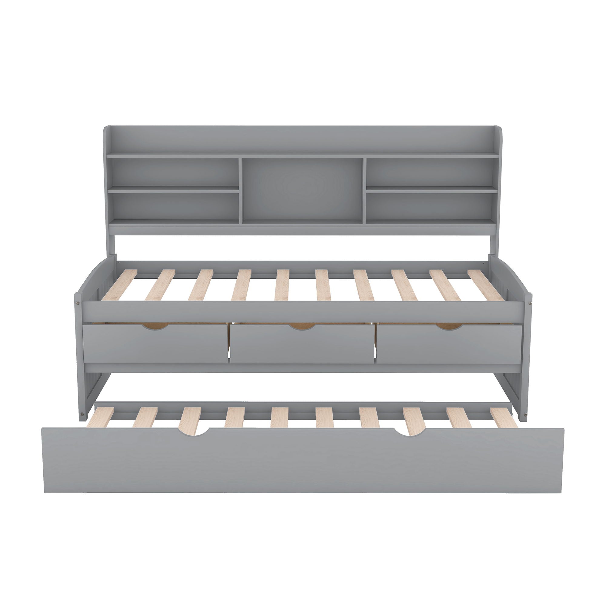 Captain Bed With Built In Bookshelves, 3 Storage Drawers, And Trundle