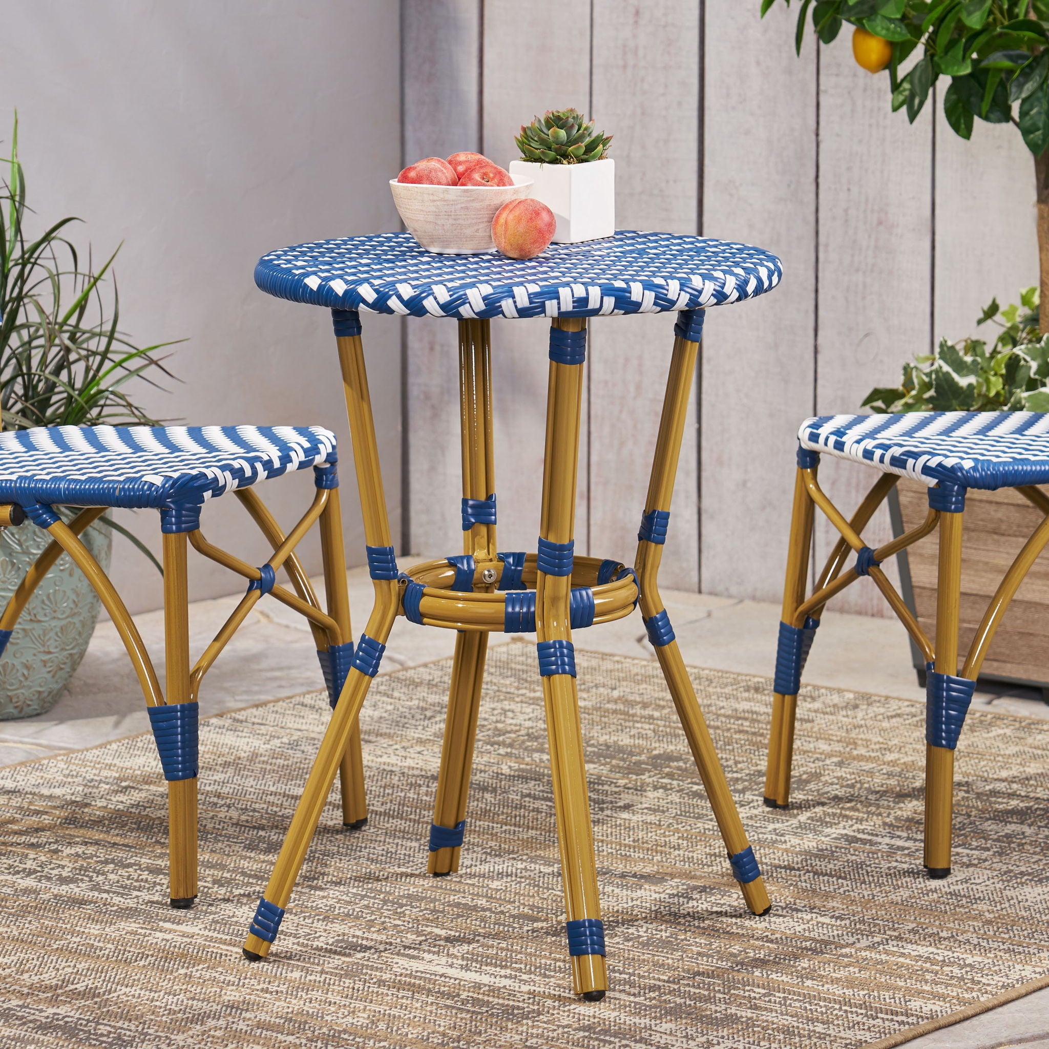 French Bistro Table Outdoor Elegance - White / Blue